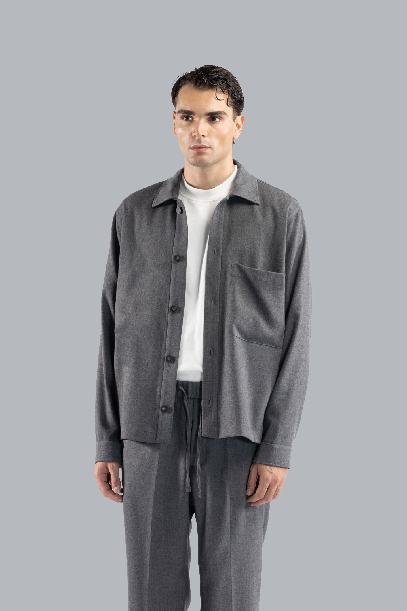 Long-sleeved shirt with pocket - Grey