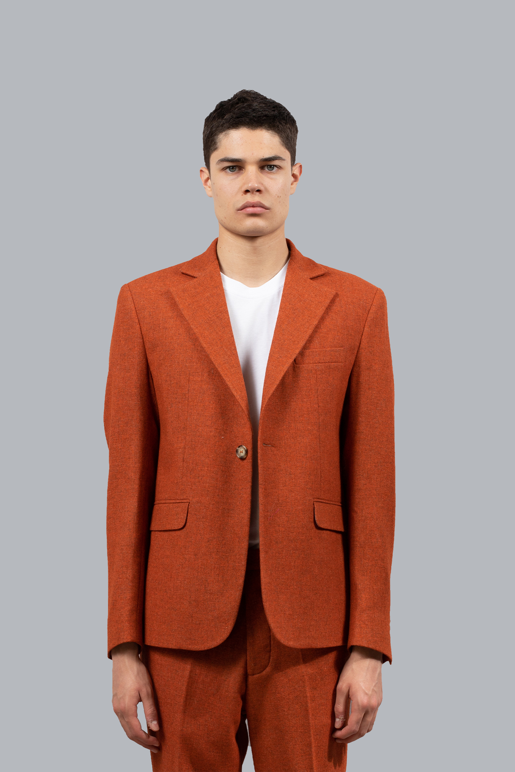 Single-breasted wool blend jacket - Orange