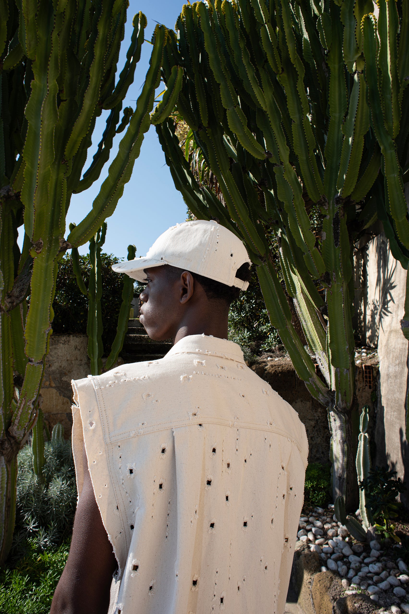Cream denim cotton baseball cap