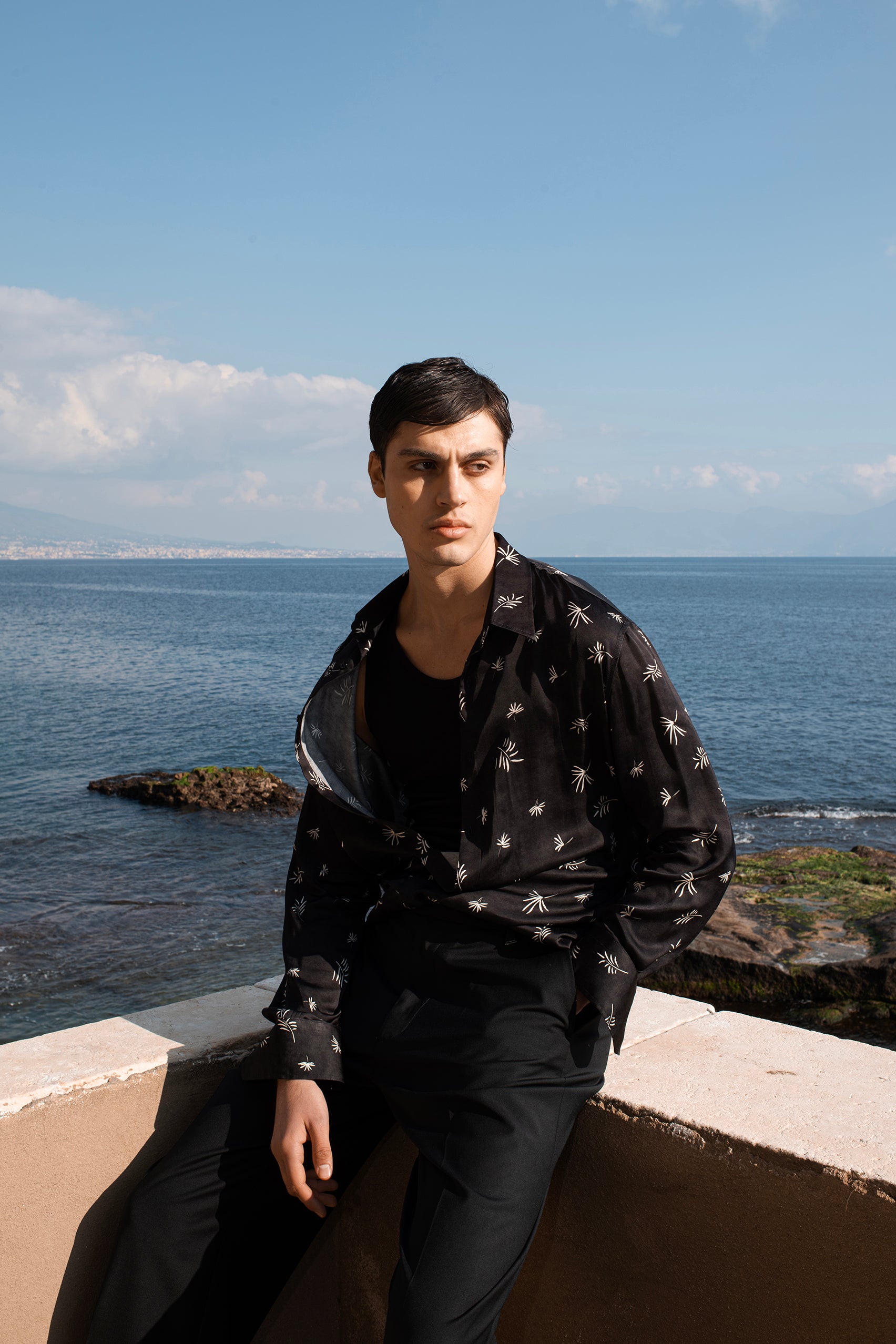 Viscose shirt with palm print