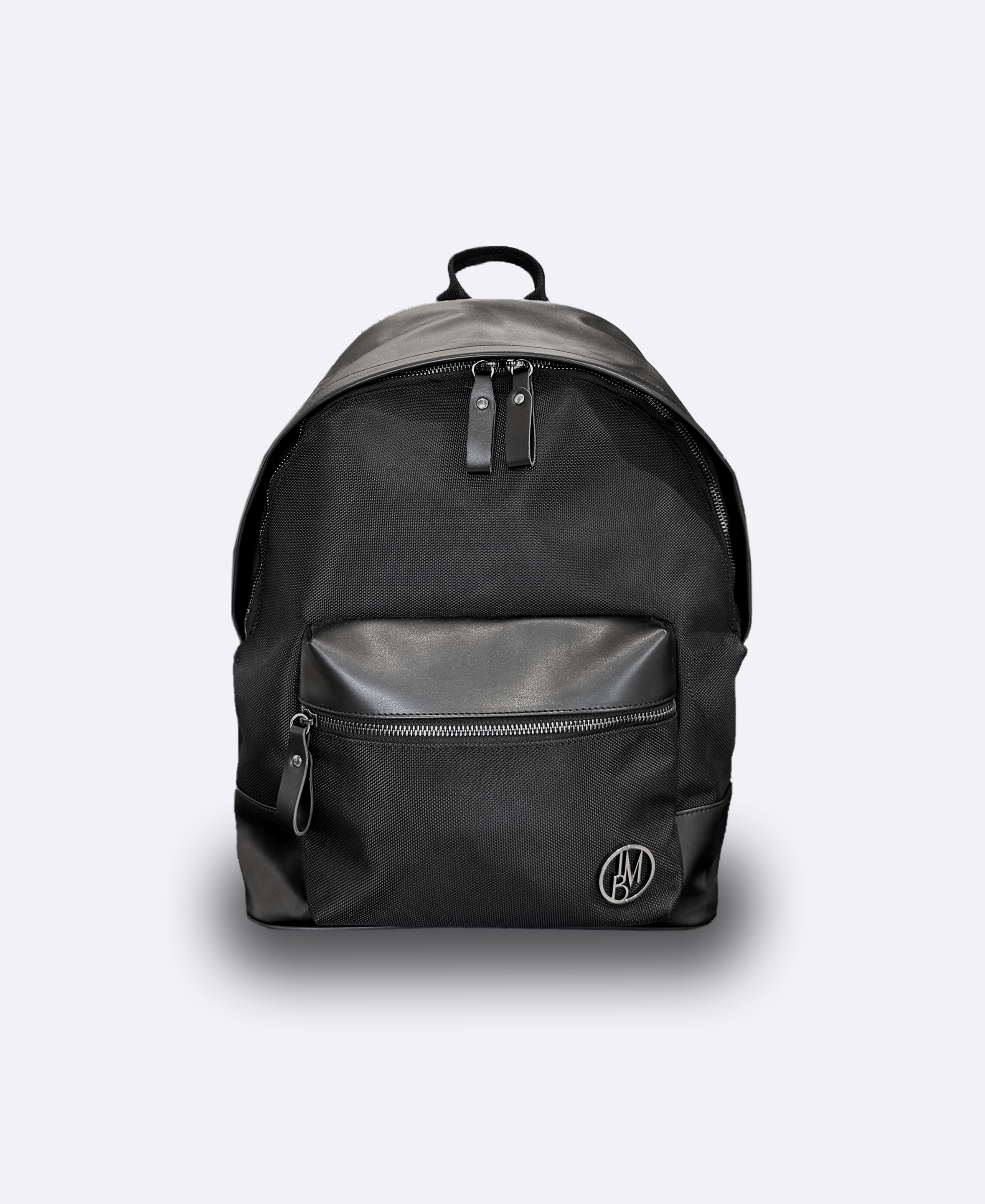 Eco-leather backpack with matt black metal logo