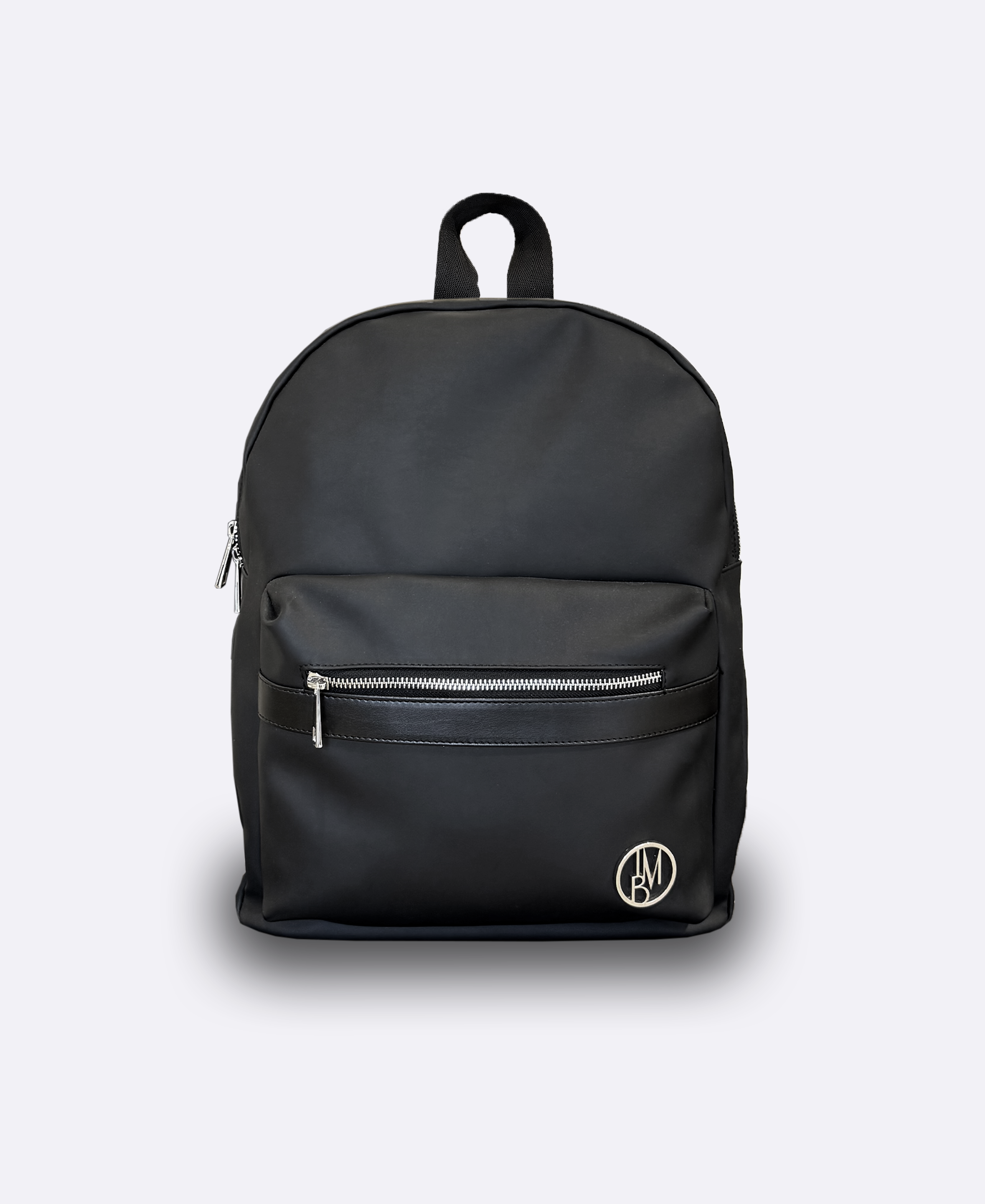 Eco-leather backpack with matt black metal logo