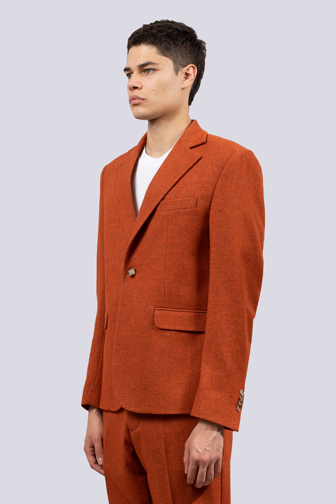 Single-breasted wool blend jacket - Orange