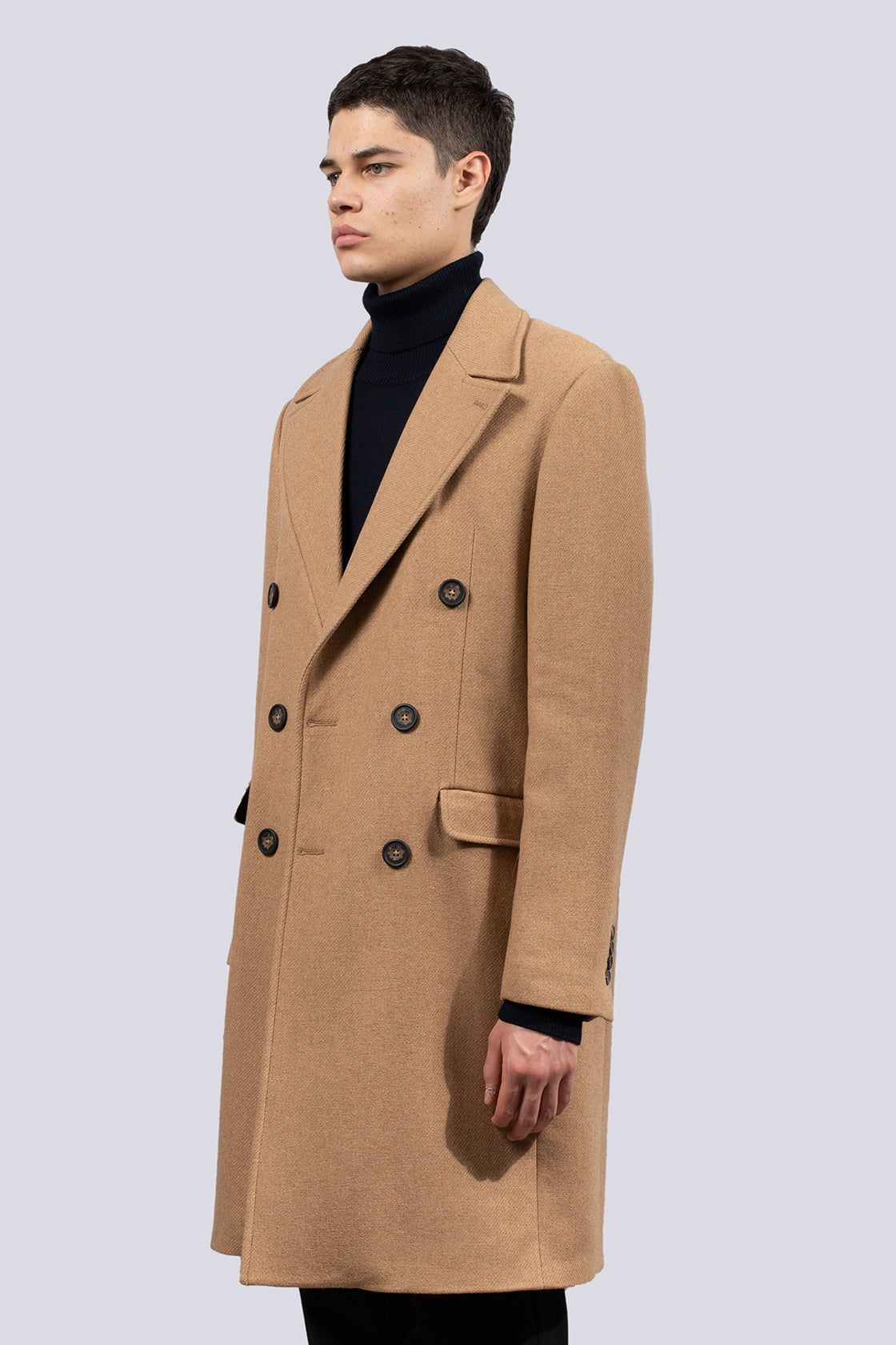 Double-breasted wool blend coat - Camel