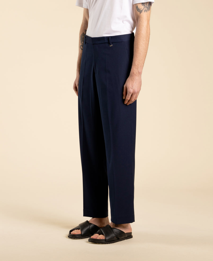 Pantalone cropped gamba dritta in poliviscosa - Blu