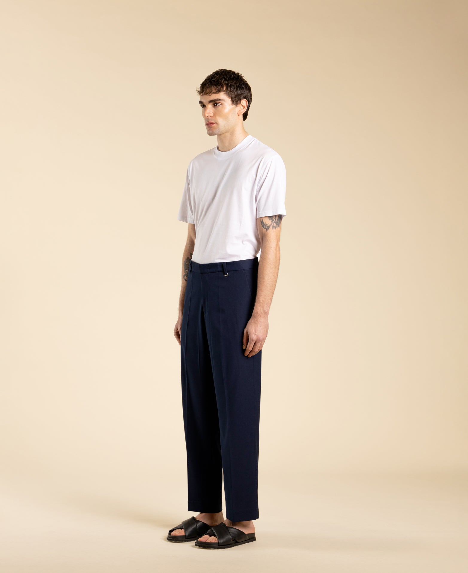 Pantalone cropped gamba dritta - Blu