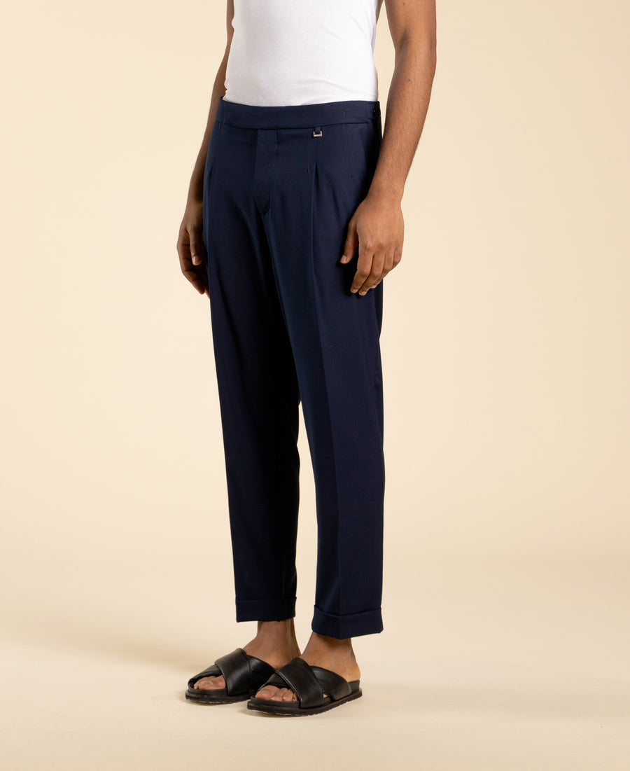 Pantalone regular fit risvolto al fondo - Blu