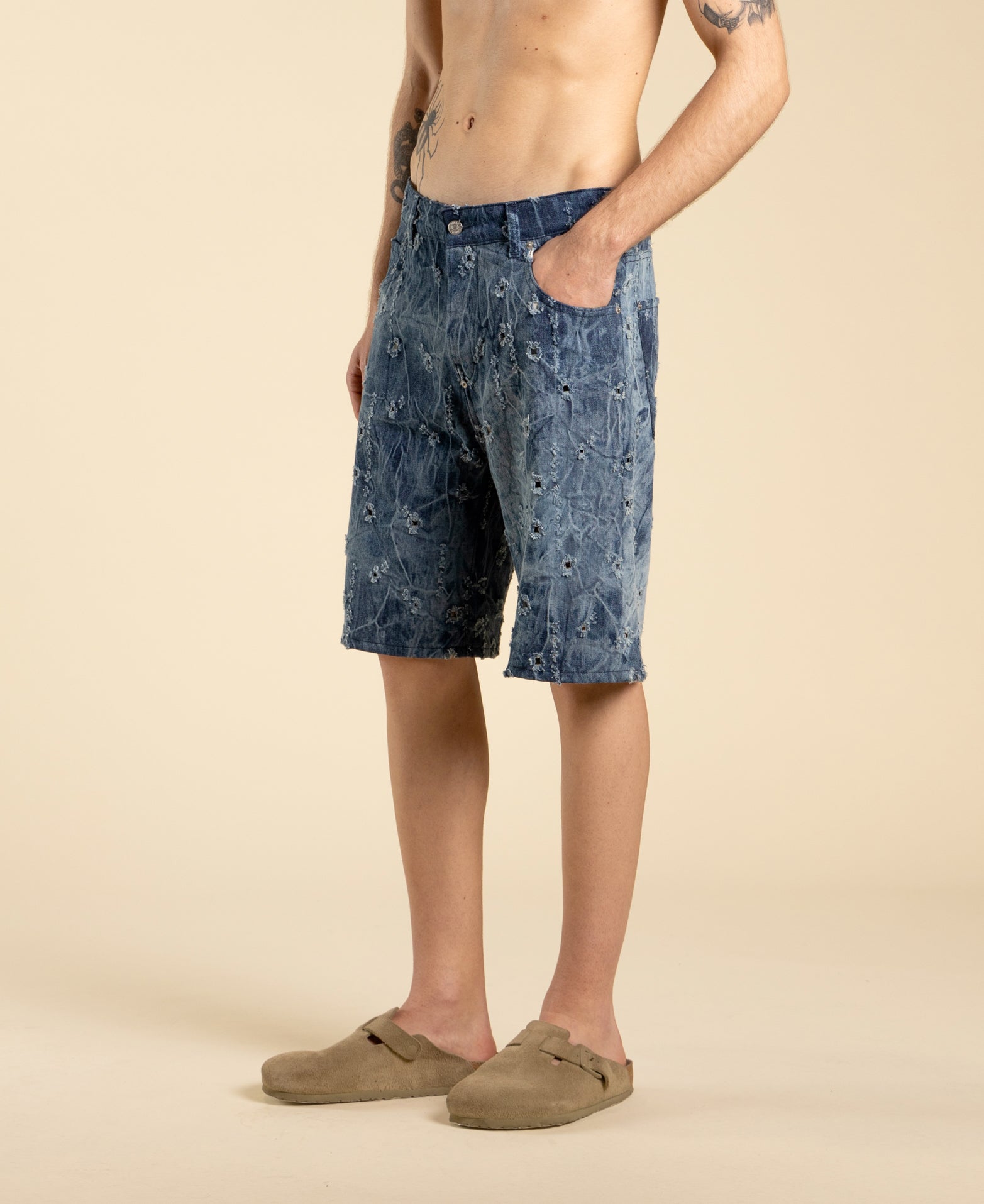 Ripped denim Bermuda shorts