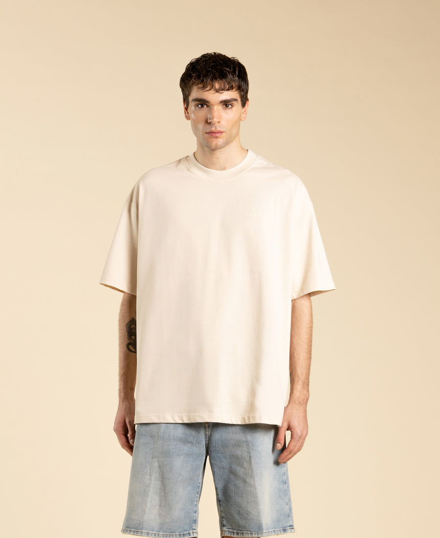 T-shirt oversize in jersey di cotone - Panna