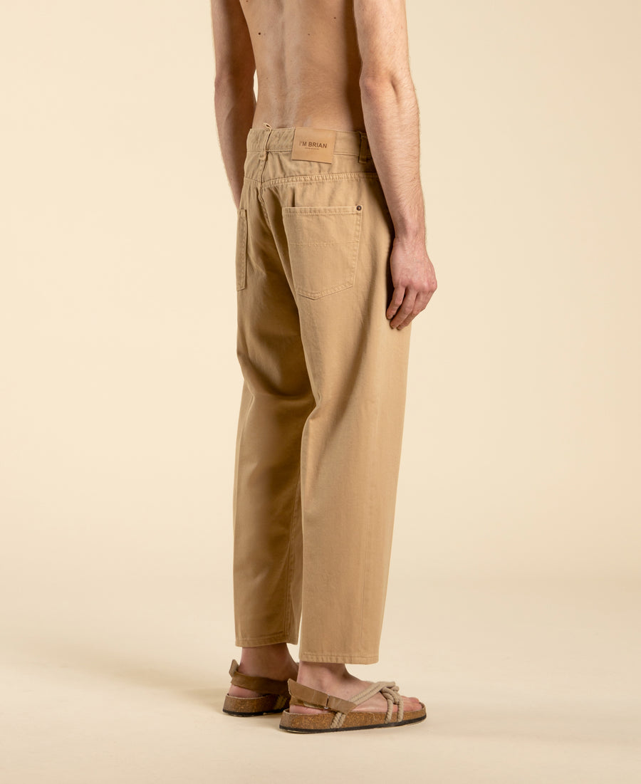 Jeans cropped in cotone denim - Beige