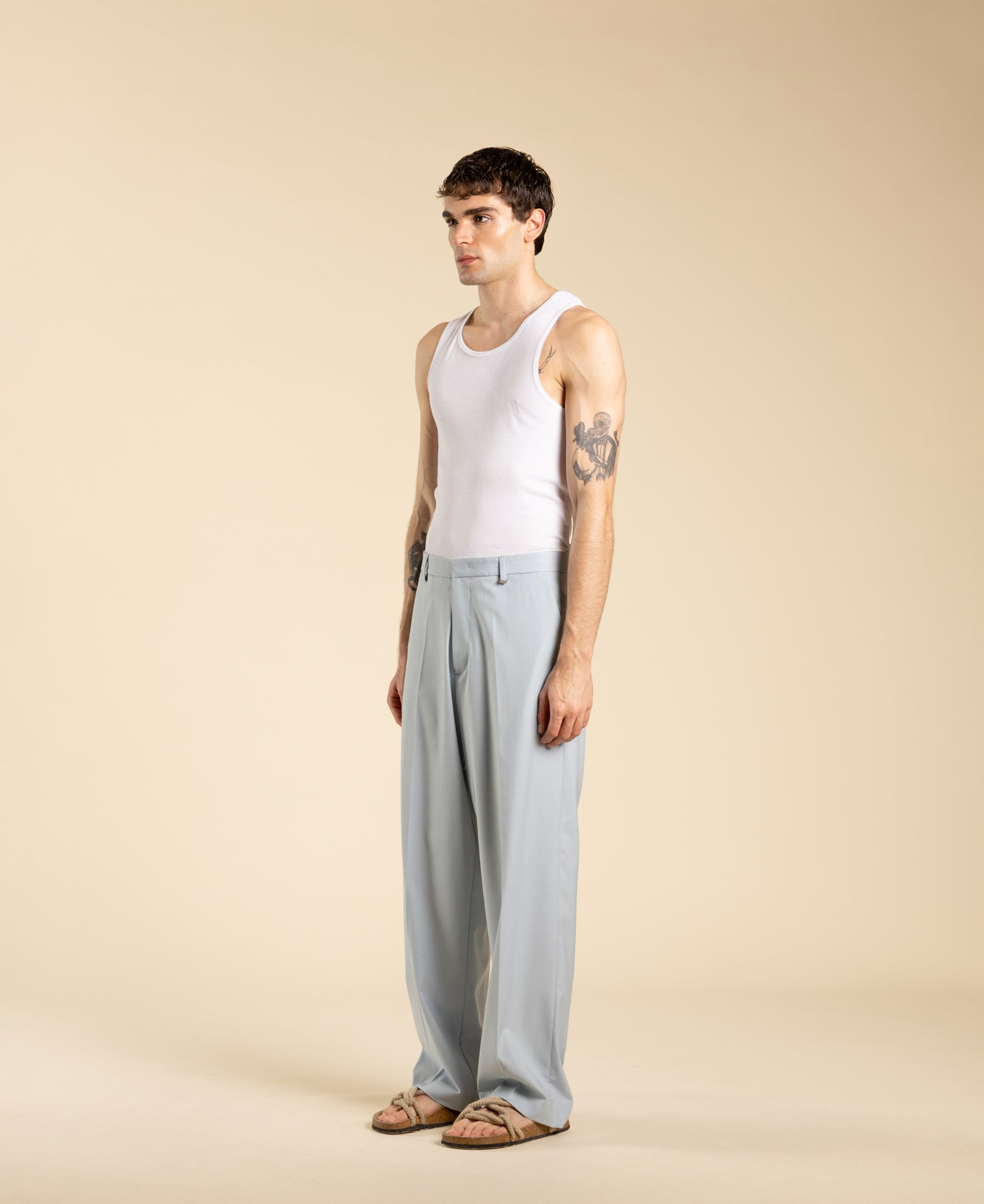 Wide Leg Trousers - Powder