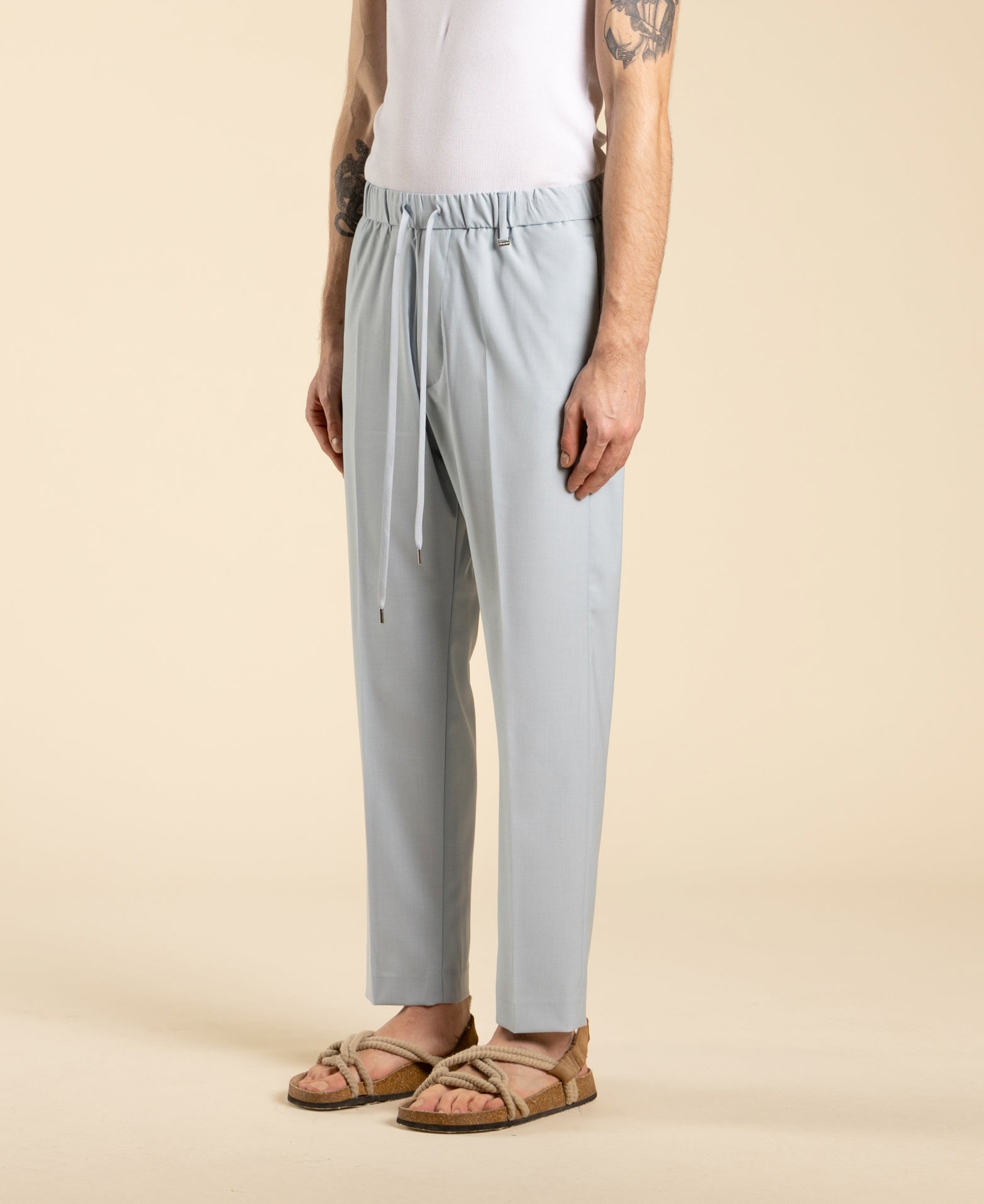 Regular fit trousers with drawstring - Powder