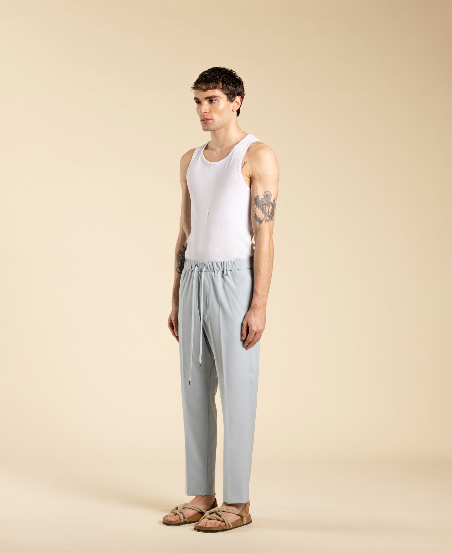 Regular fit trousers with drawstring - Powder