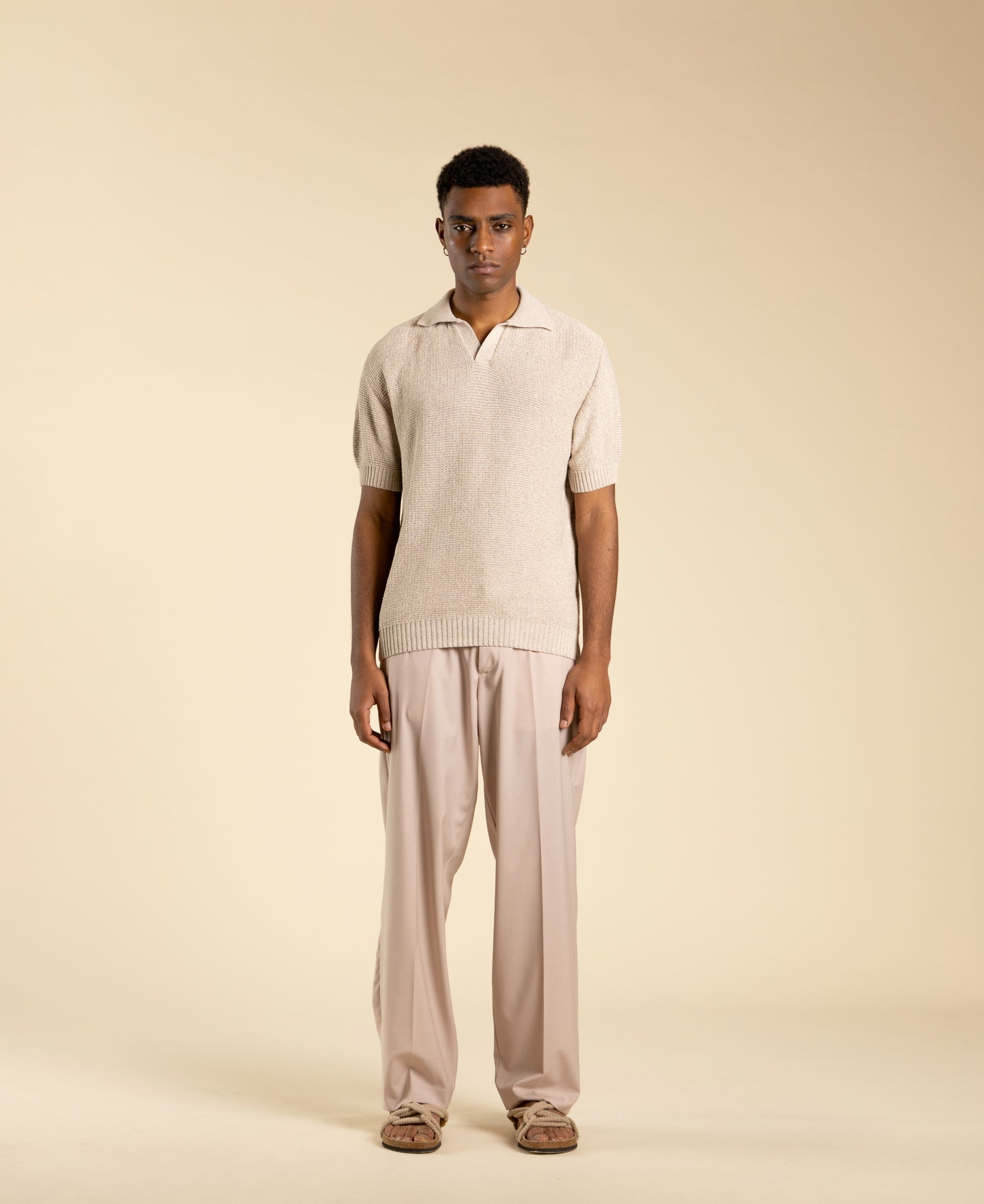 Regular-fit knitted polo shirt - Powder pink