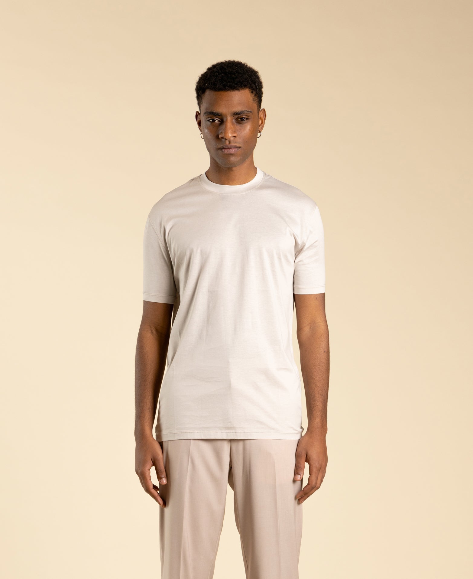 Regular-fit T-shirt in cotton lisle - Powder