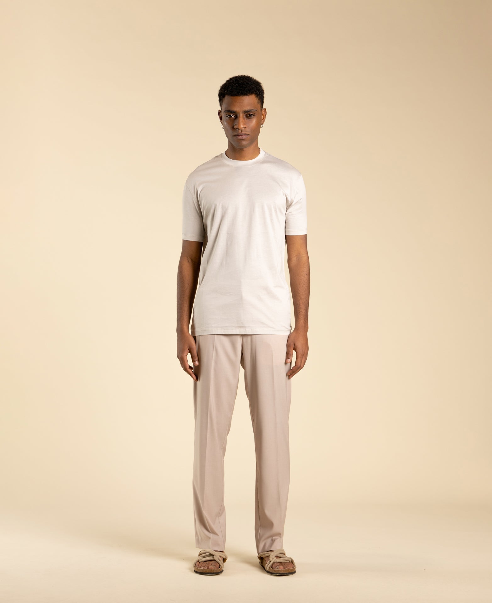 Regular-fit T-shirt in cotton lisle - Powder