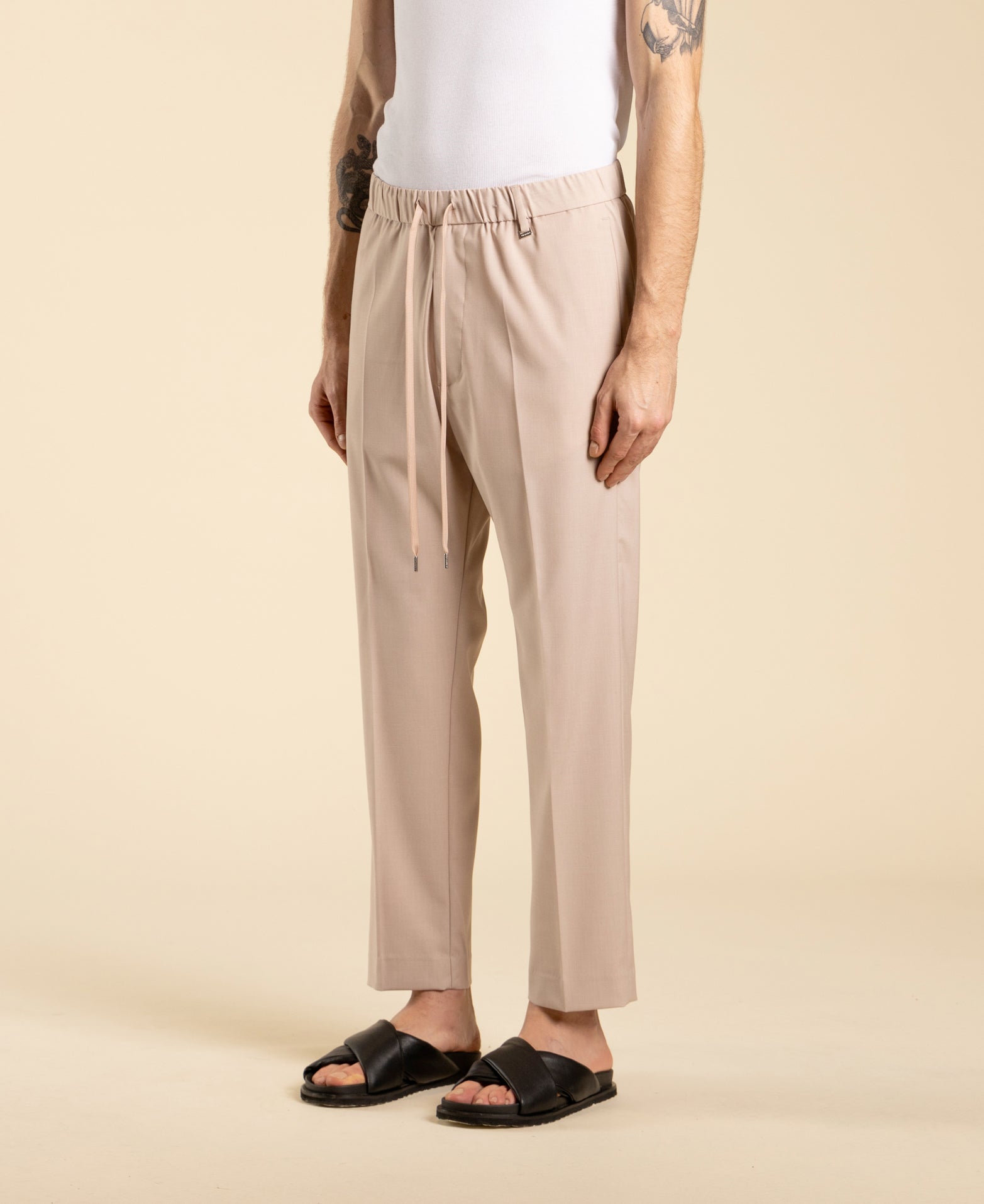 Regular fit trousers with drawstring - Powder