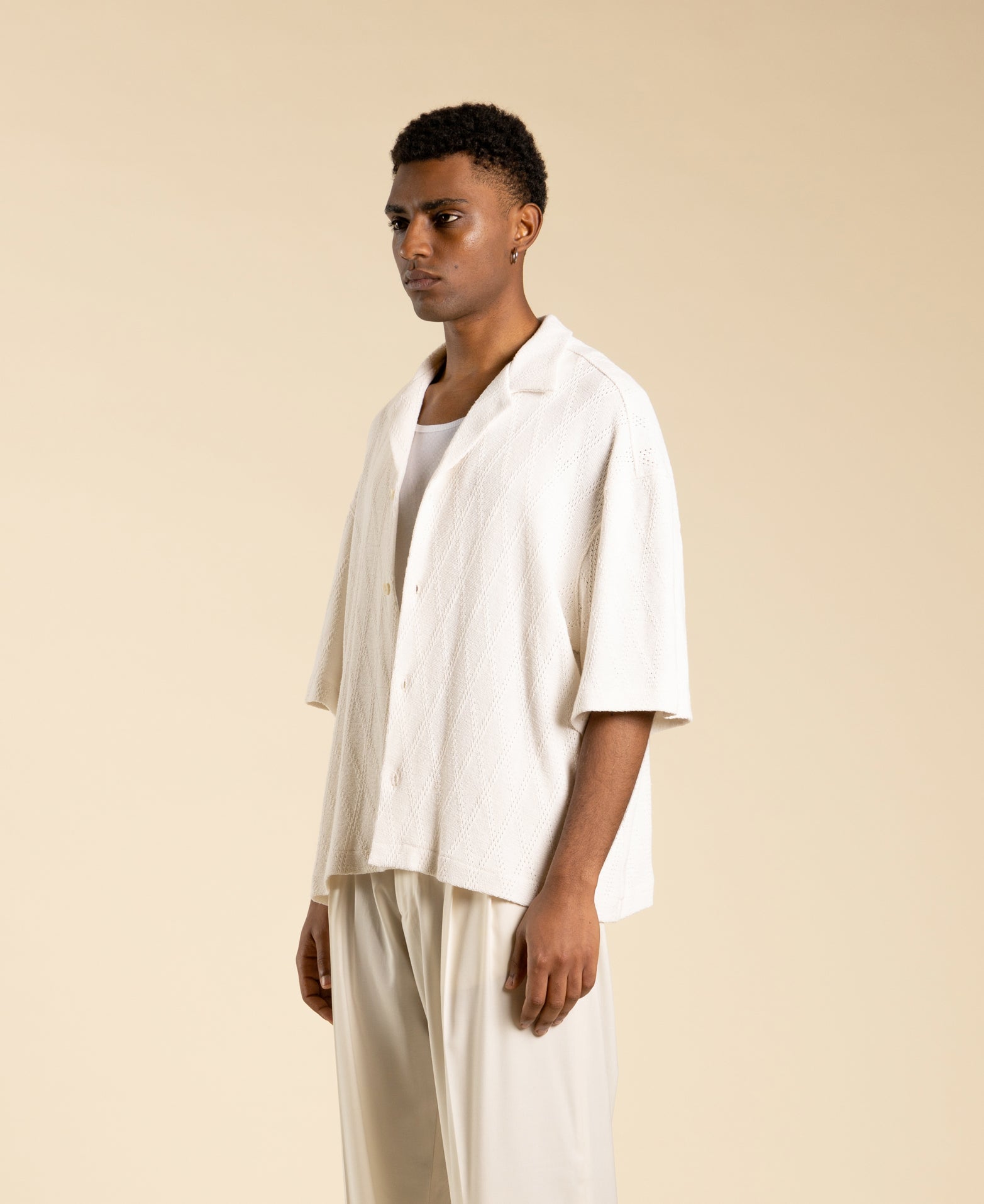 Diamond Pattern Cotton Shirt - Cream