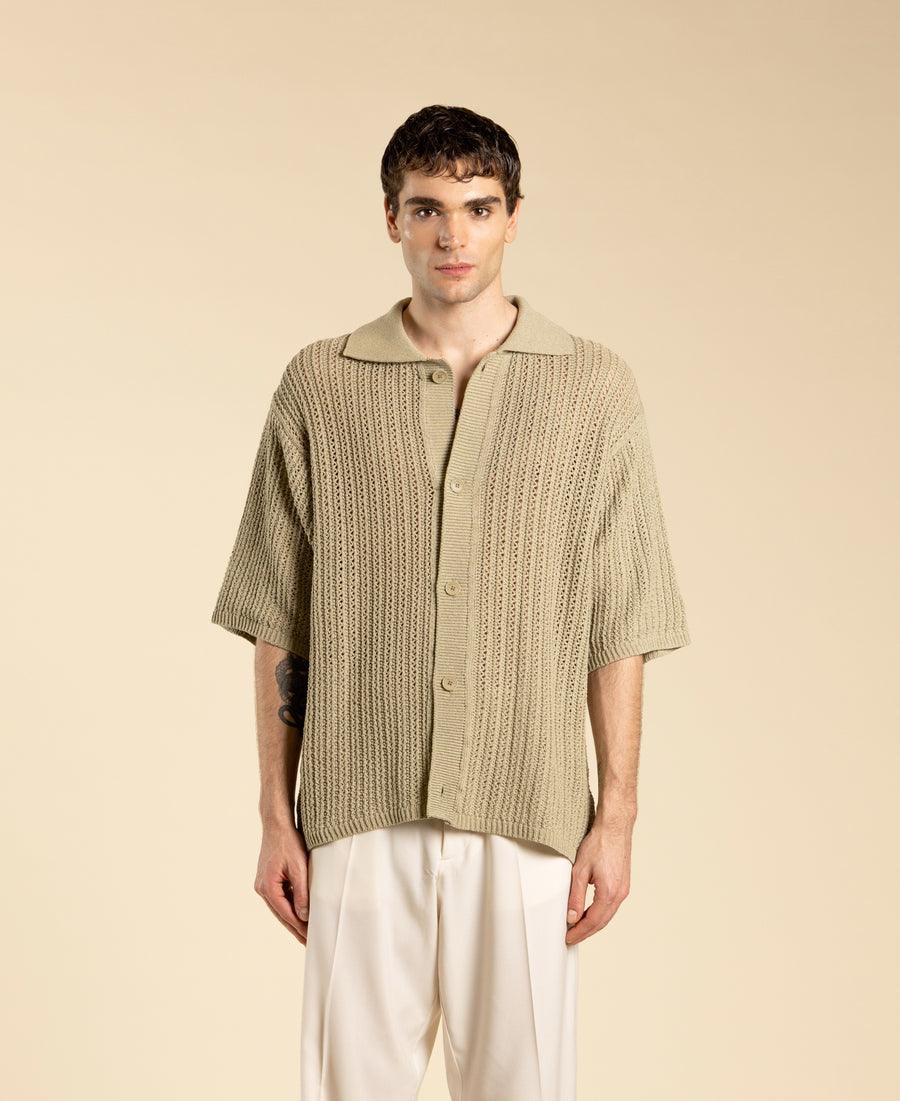 Cardigan oversize in maglia traforato - Verde