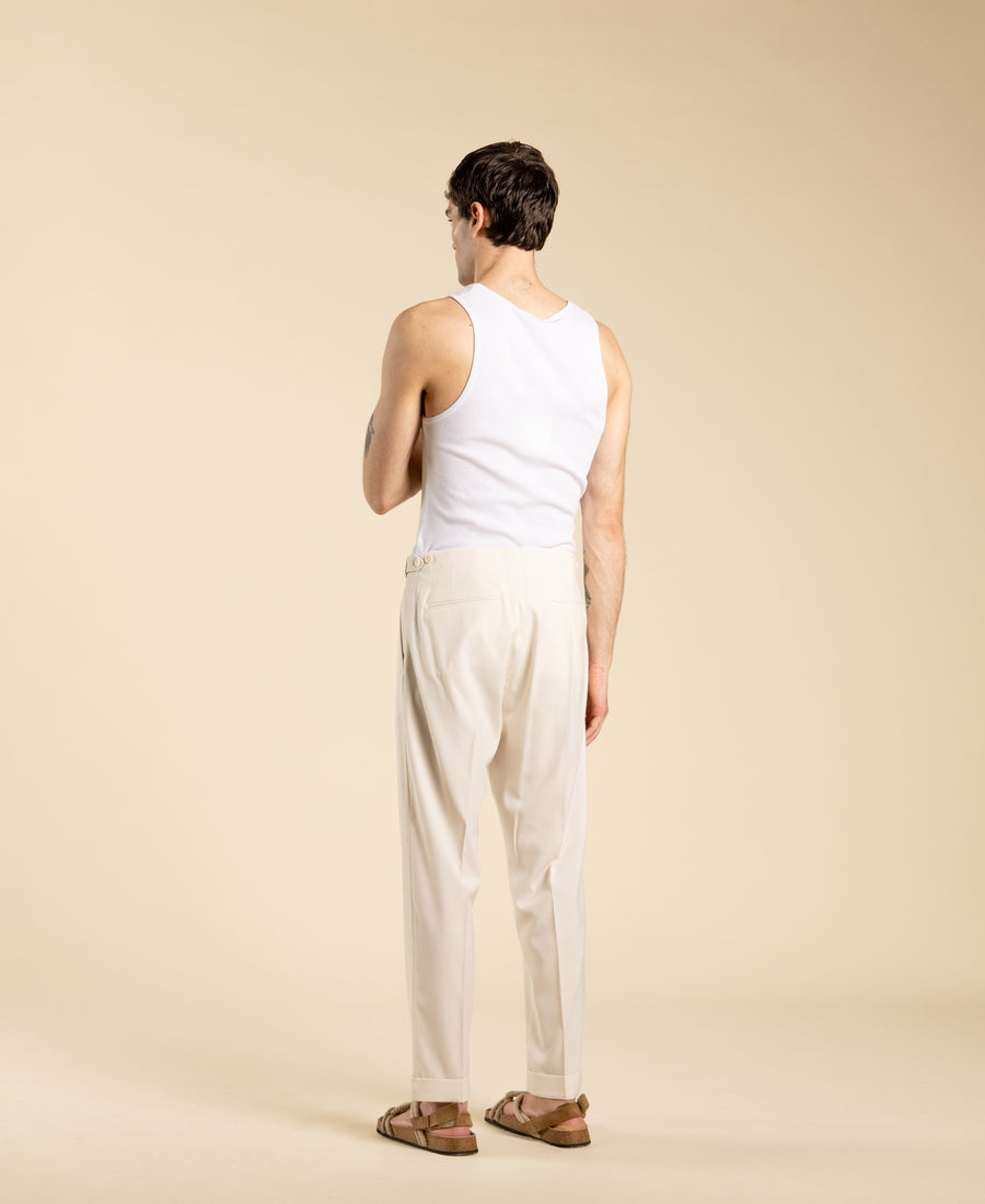 Pantalone regular fit doppia pinces - Panna