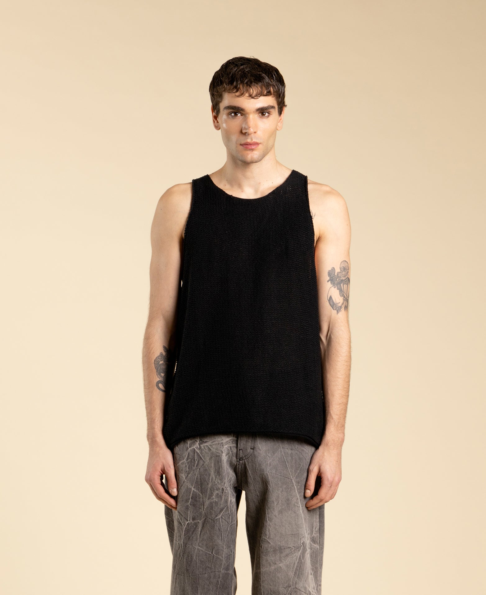 Cotton Knit Tank Top - Black