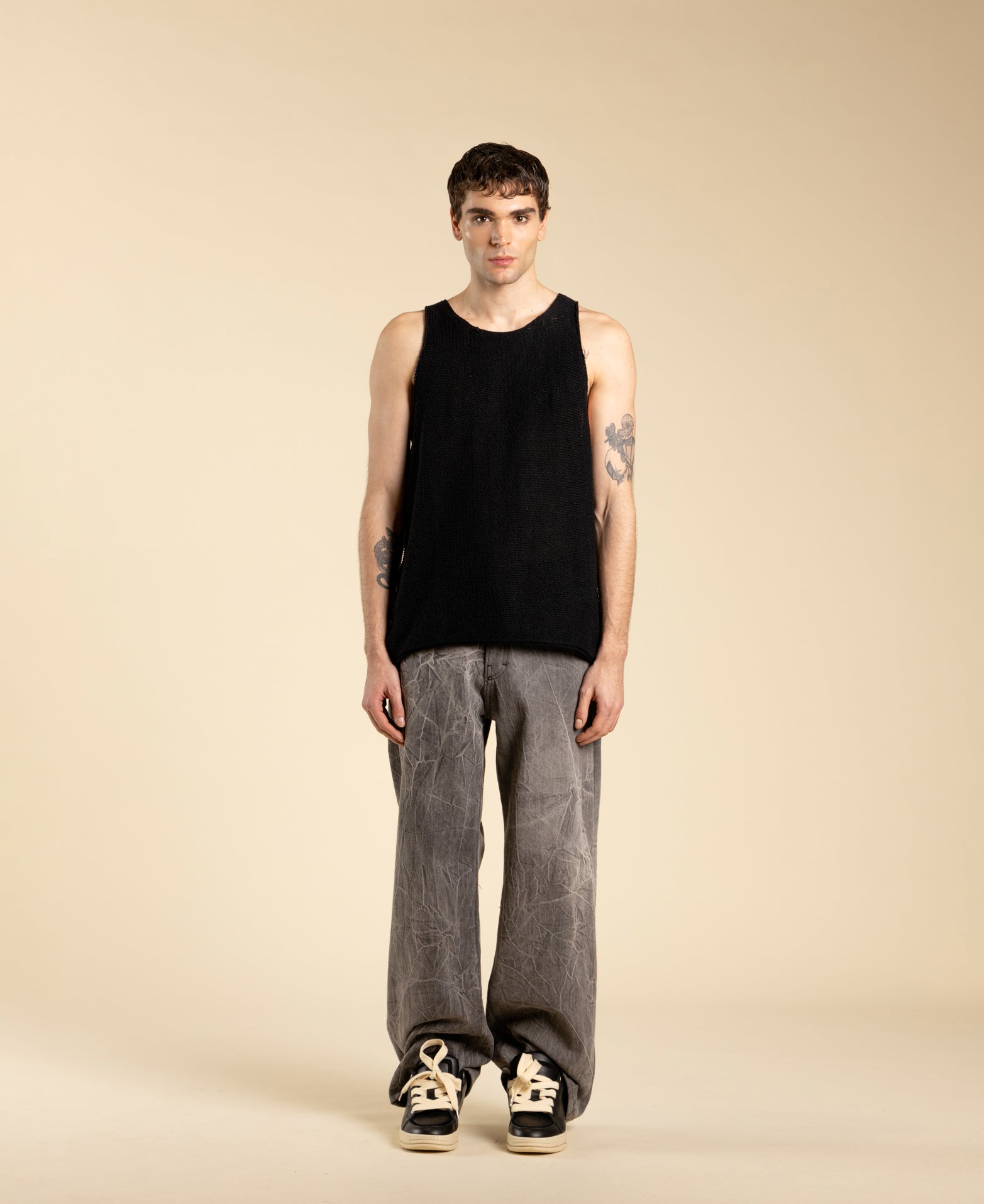 Cotton Knit Tank Top - Black