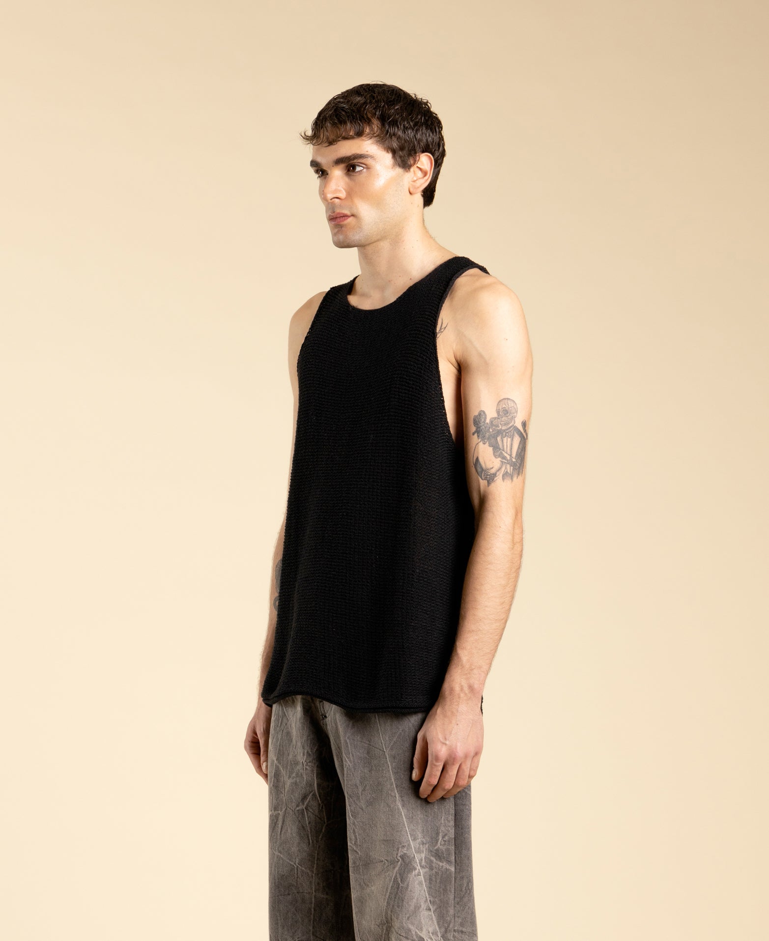 Cotton Knit Tank Top - Black