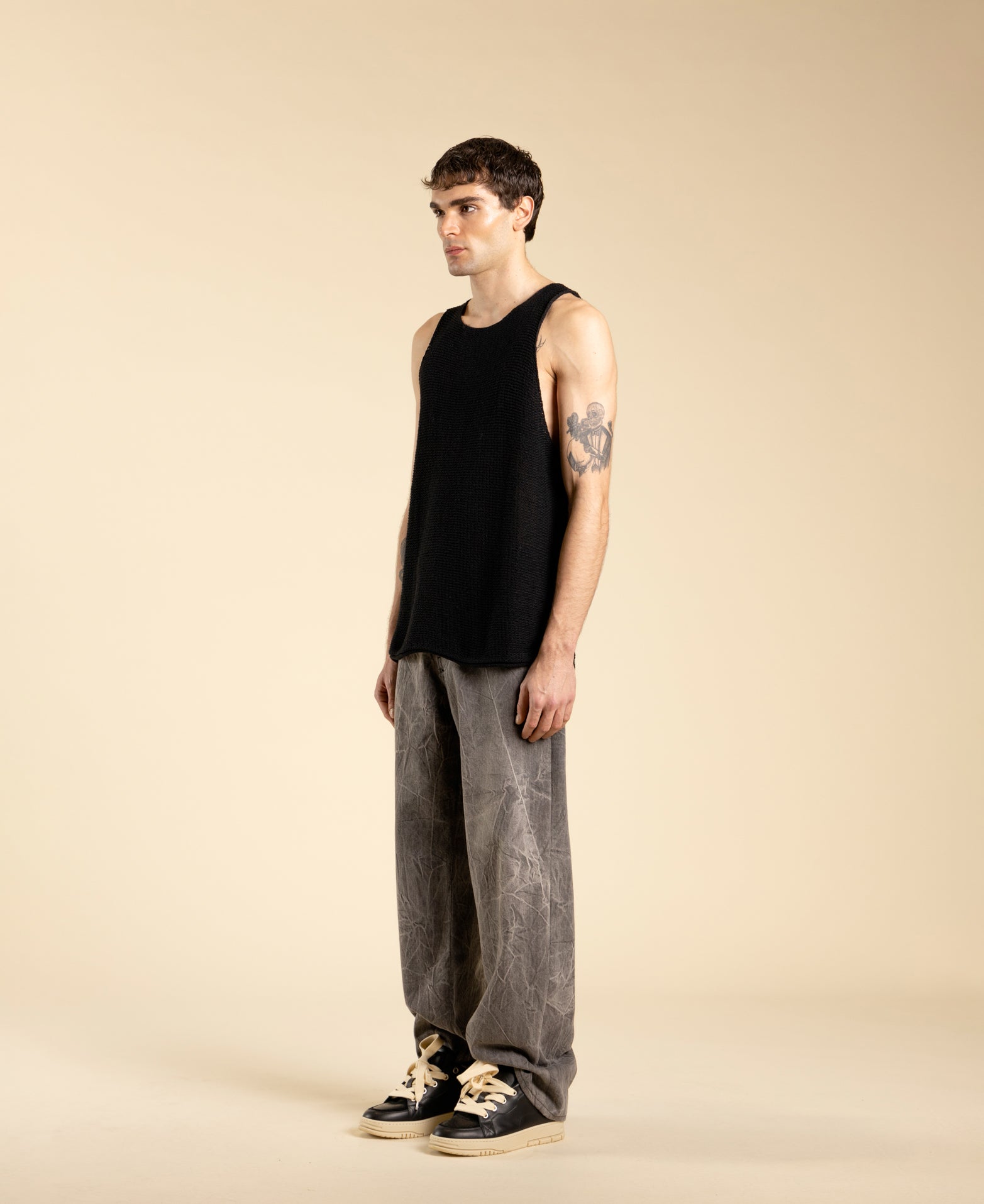 Cotton Knit Tank Top - Black