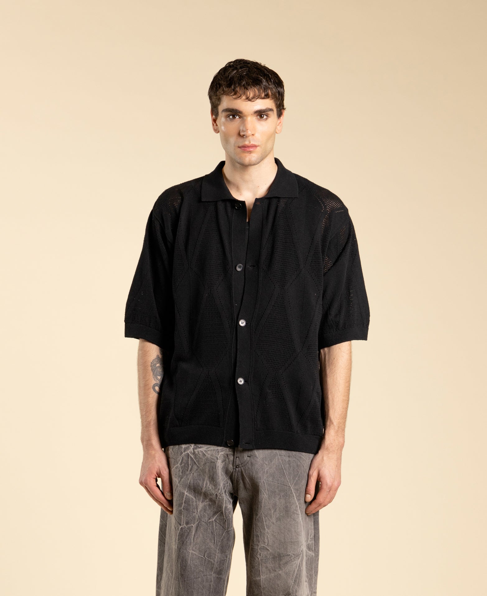 Cotton Knit Cardigan - Black