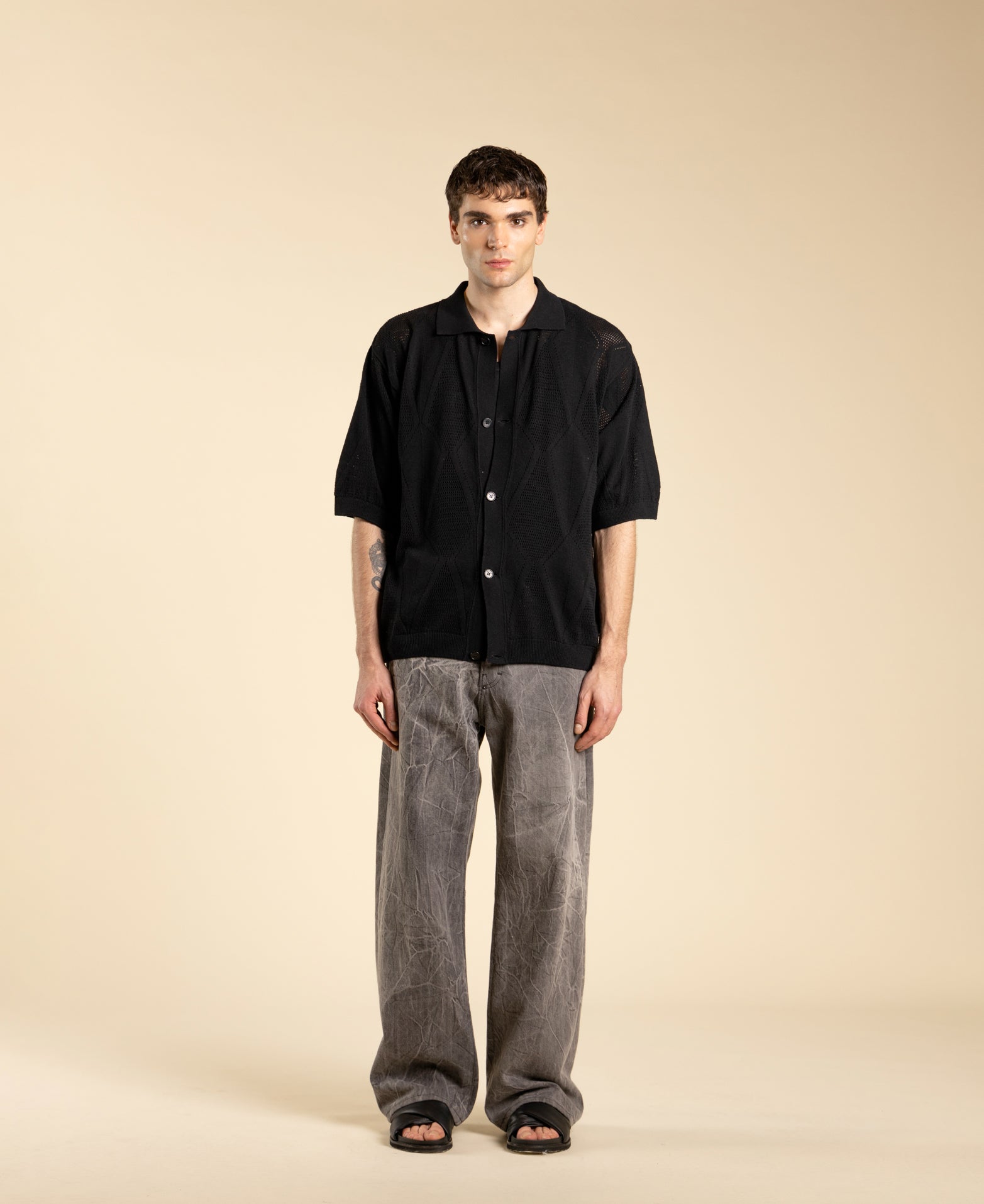 Cotton Knit Cardigan - Black