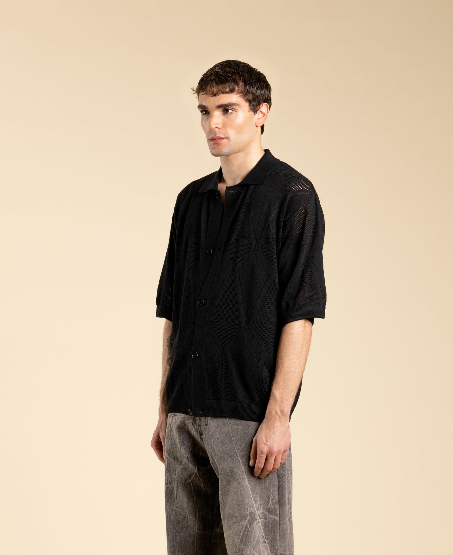 Cotton Knit Cardigan - Black