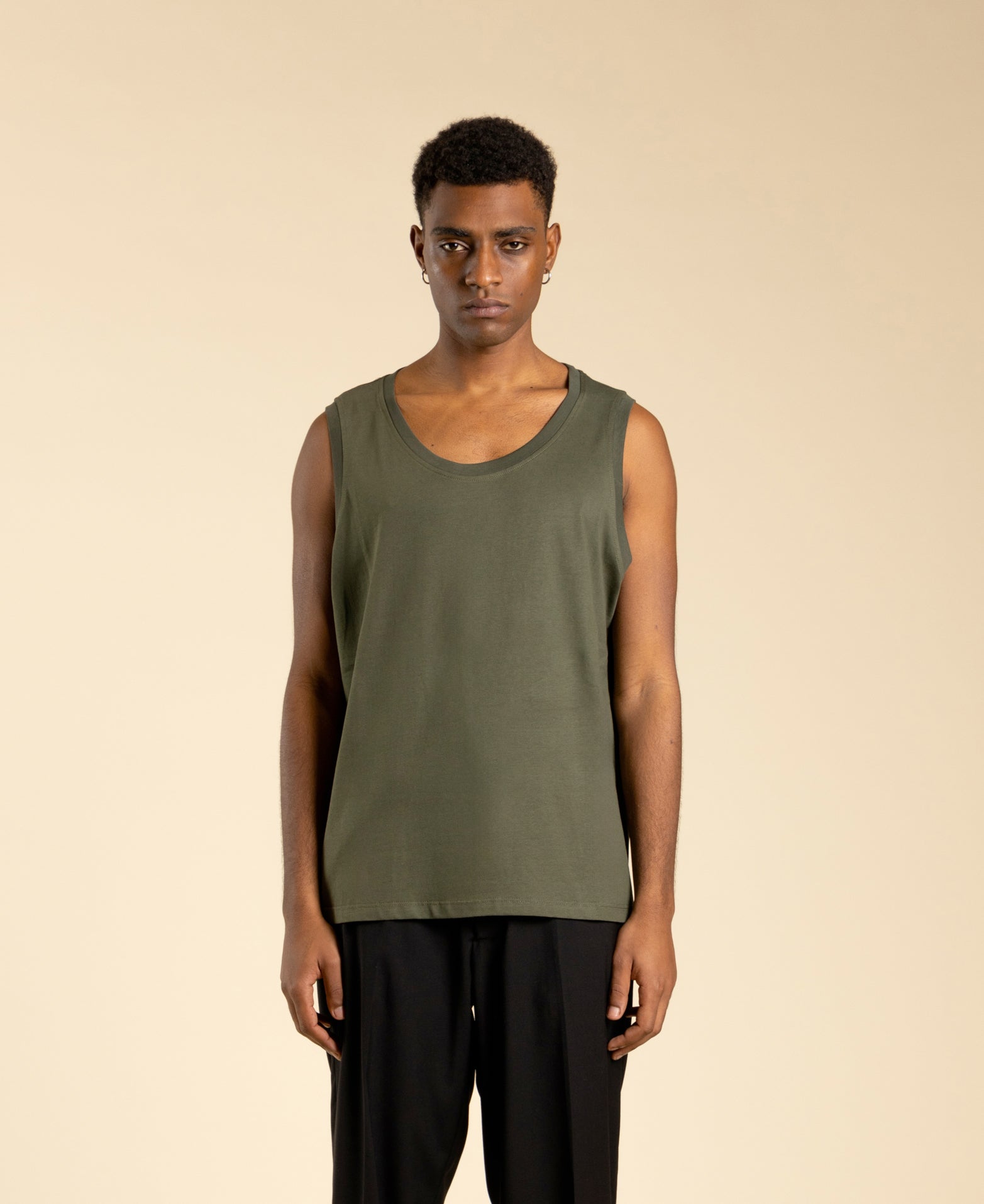 Slim Fit Cotton Tank Top - Army Green