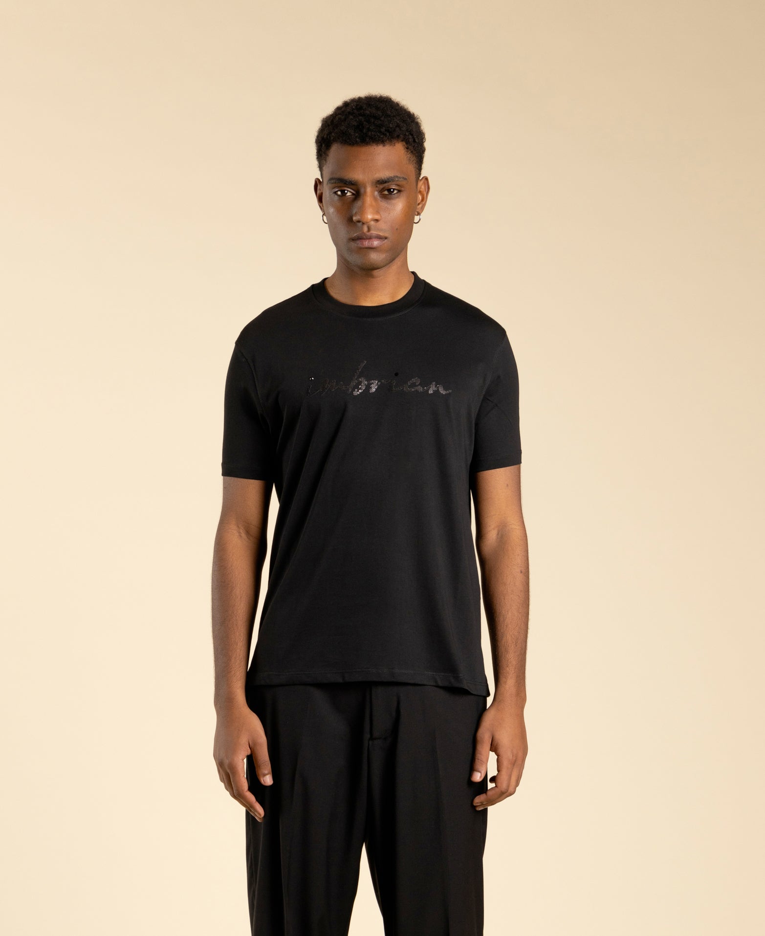 Cotton T-shirt with sequin appliqué - Black