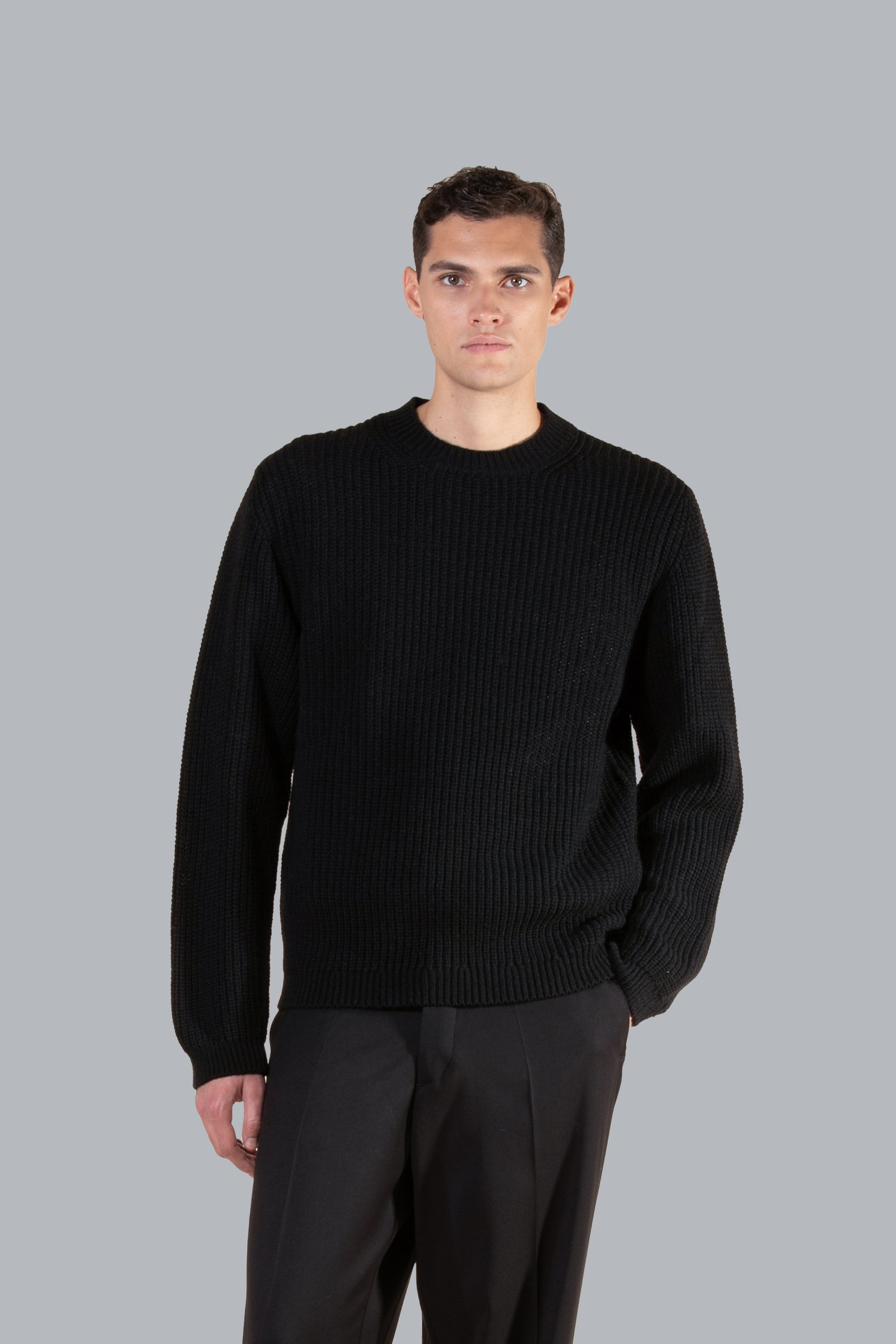 Maglia girocollo in misto lana - Nero