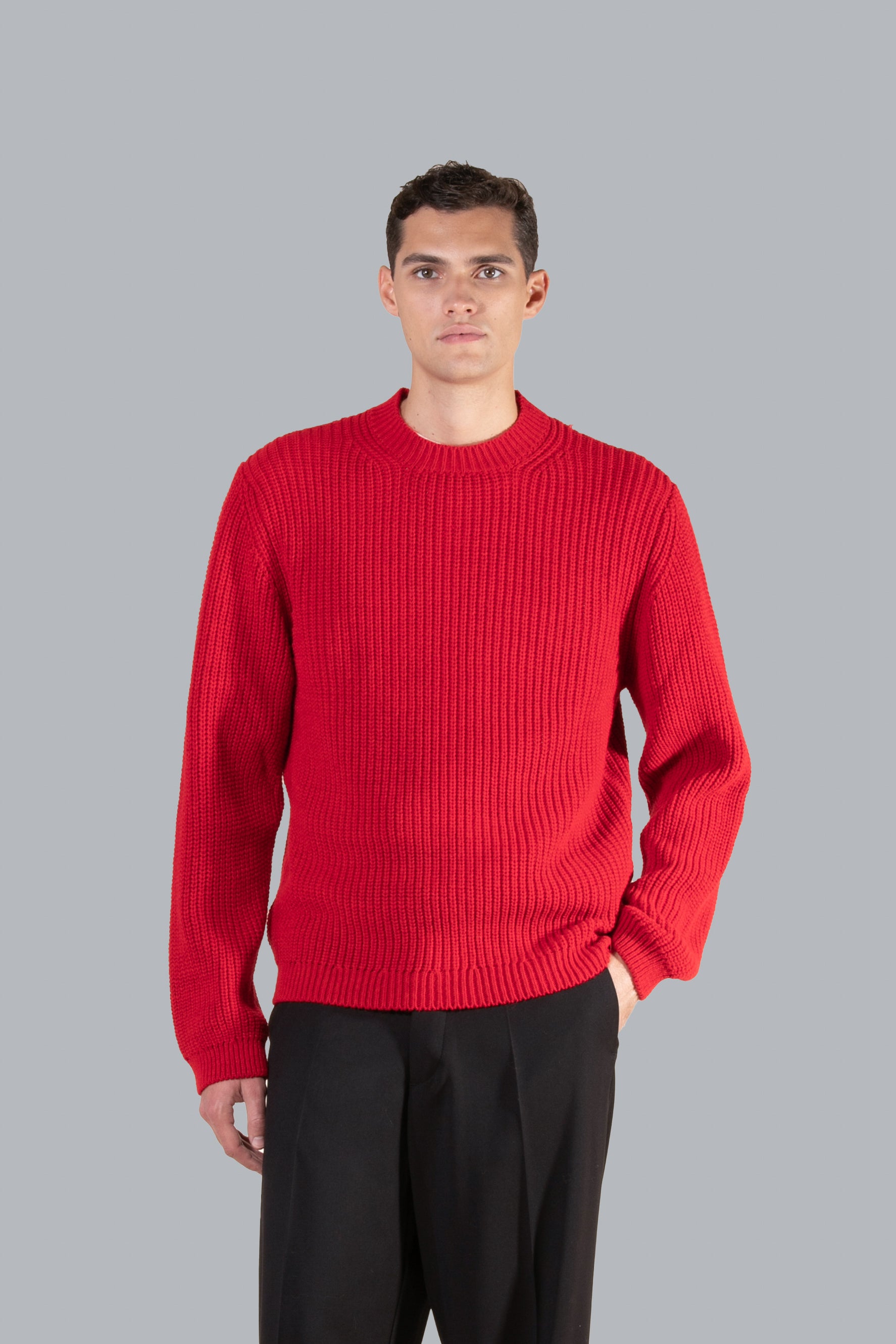 Maglia girocollo in misto lana - Rosso