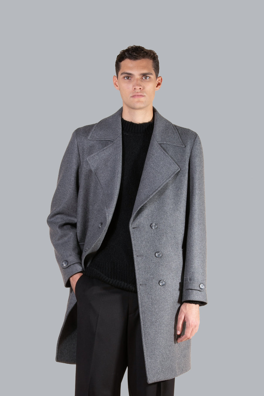 Cappotto in lana doppiopetto - Grigio