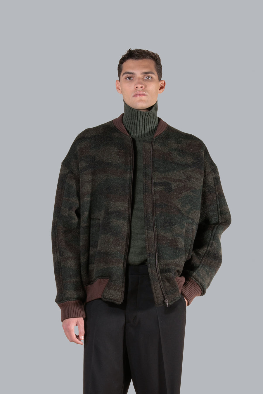 Bomber oversize camouflage in lana