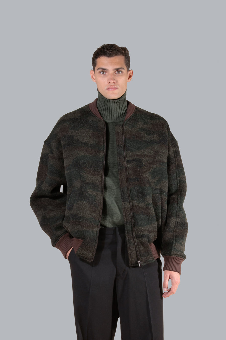 Bomber oversize camouflage in lana