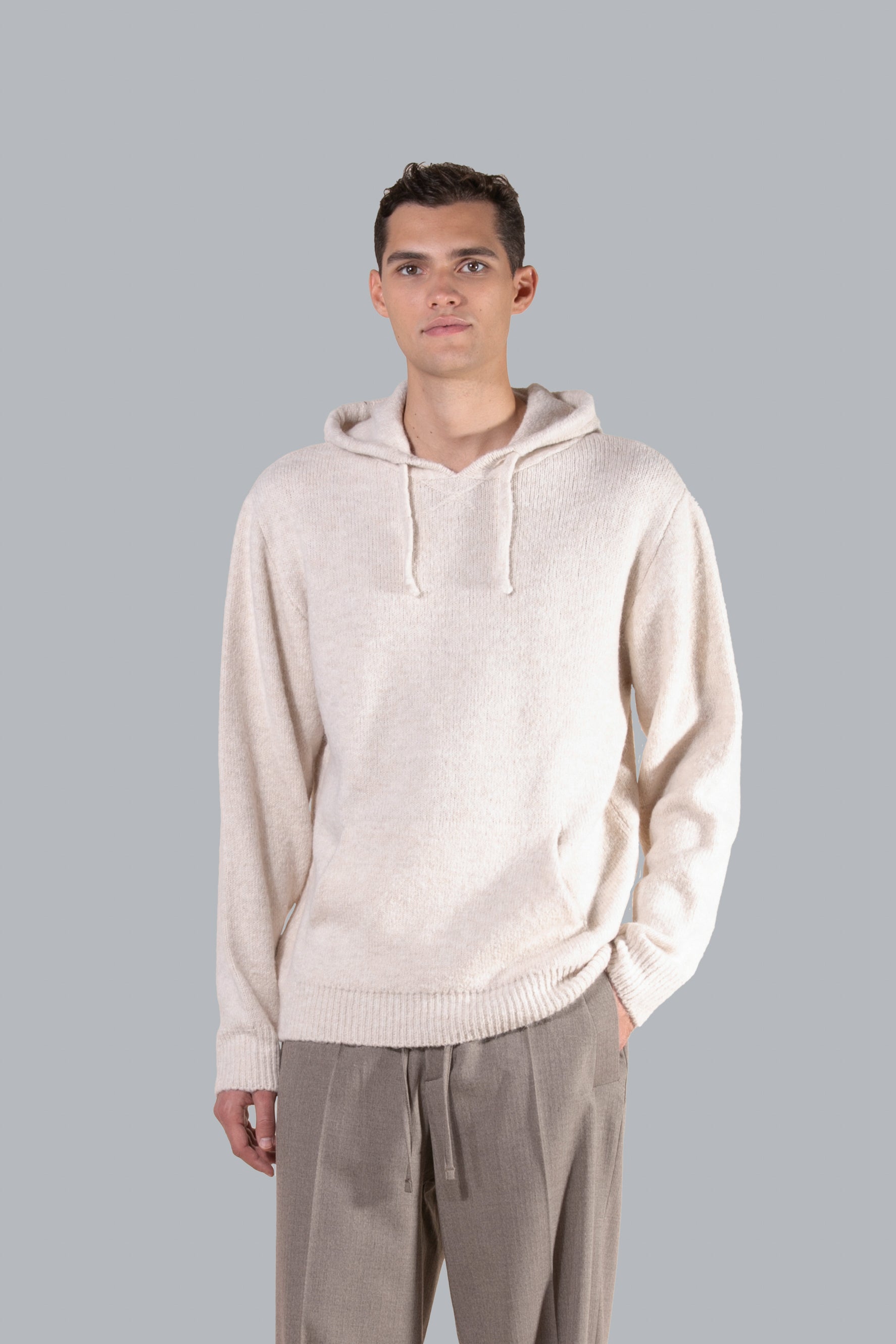 Maglia con cappuccio in misto lana - Panna