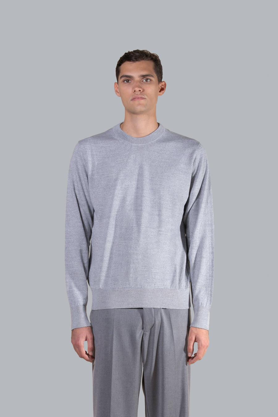 Maglia girocollo in lana merinos - Grigio