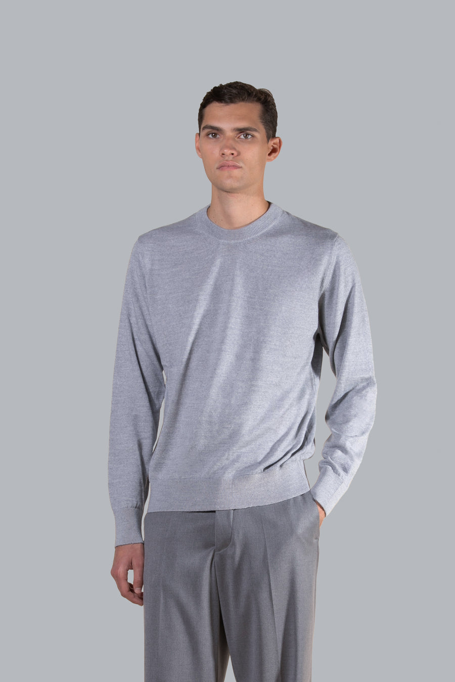 Maglia girocollo in lana merinos - Grigio