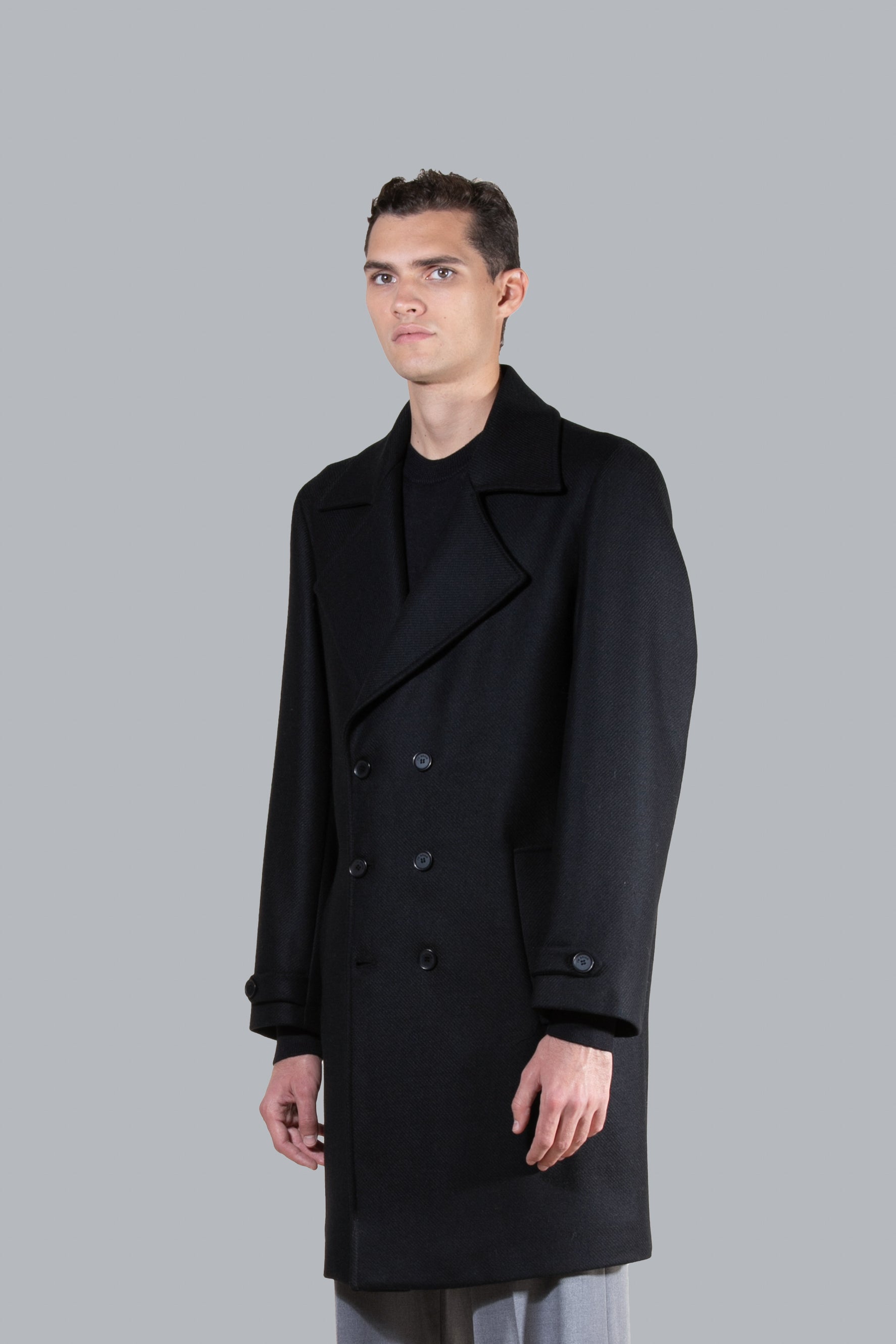 Cappotto in lana doppiopetto - Nero