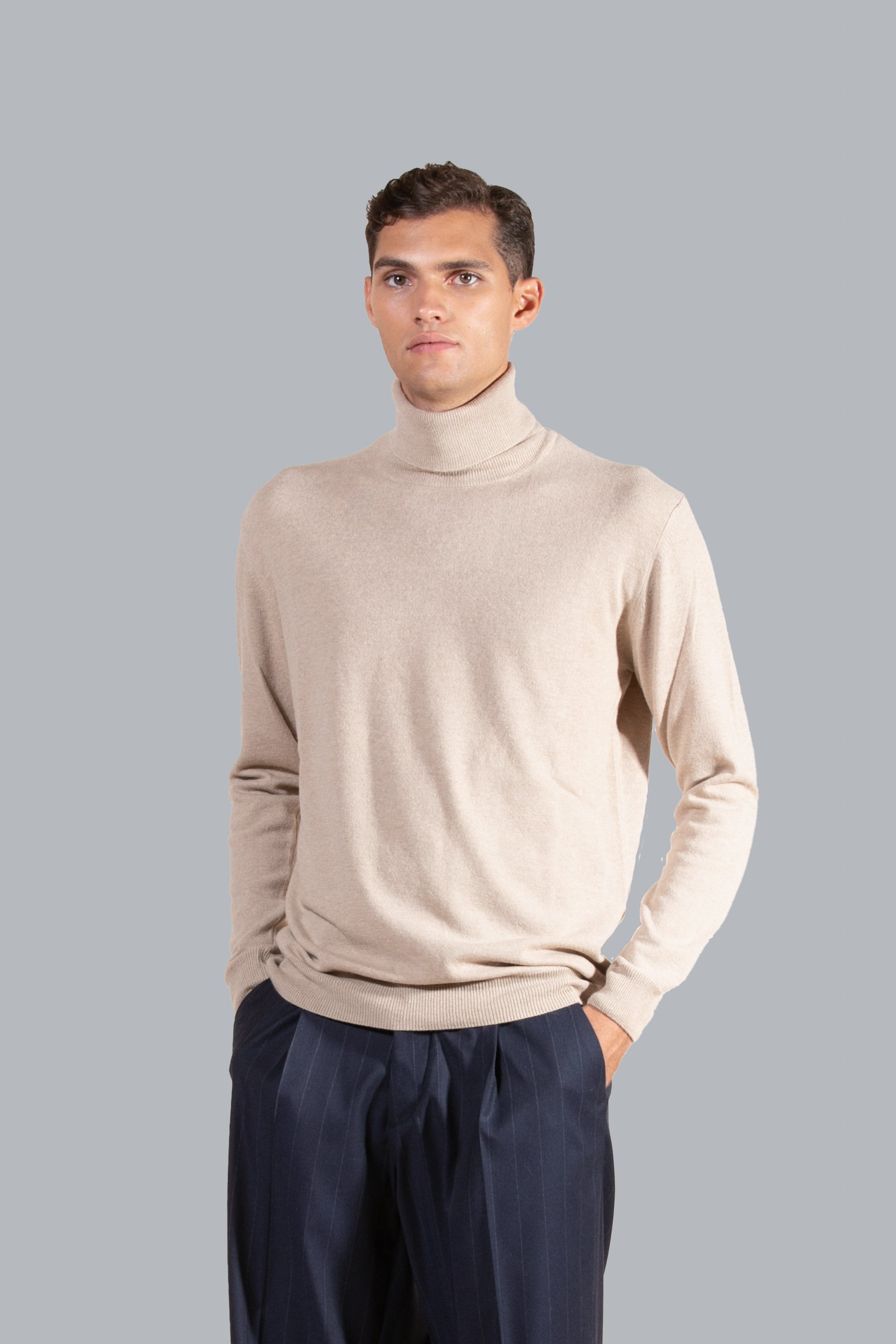 Cashmere Blend Turtleneck Sweater - Beige