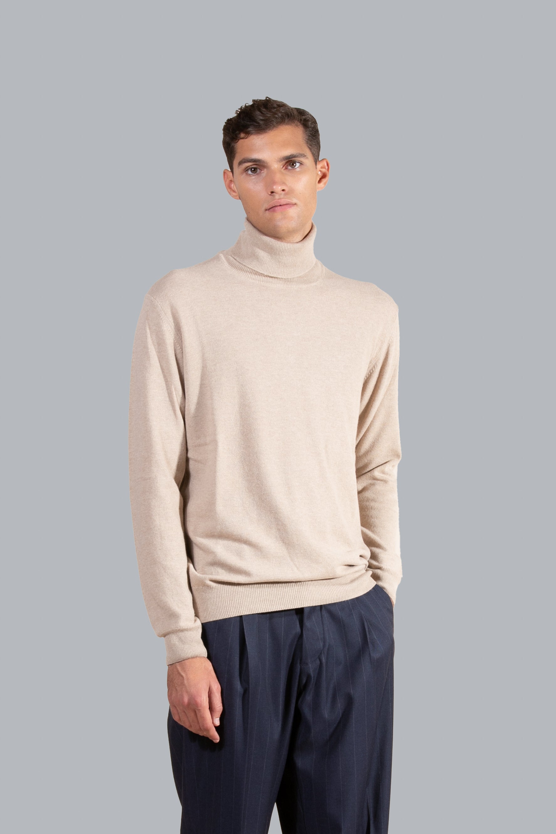 Cashmere Blend Turtleneck Sweater - Beige