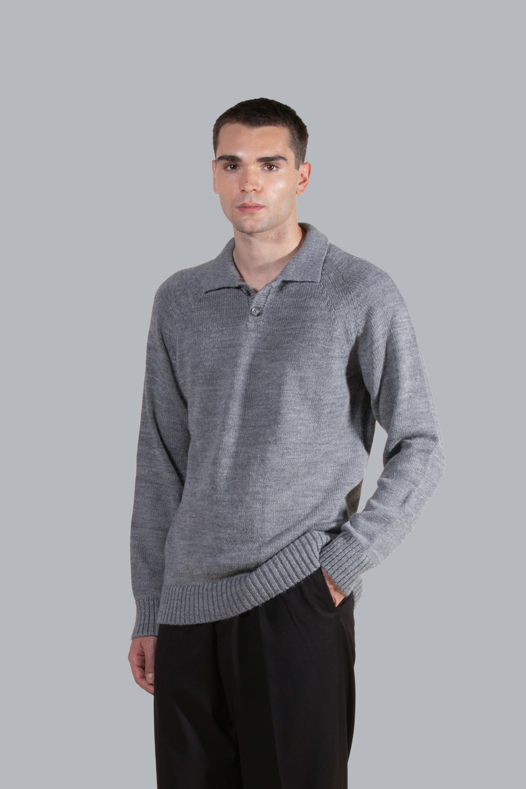 Polo in maglia misto lana - Grigio