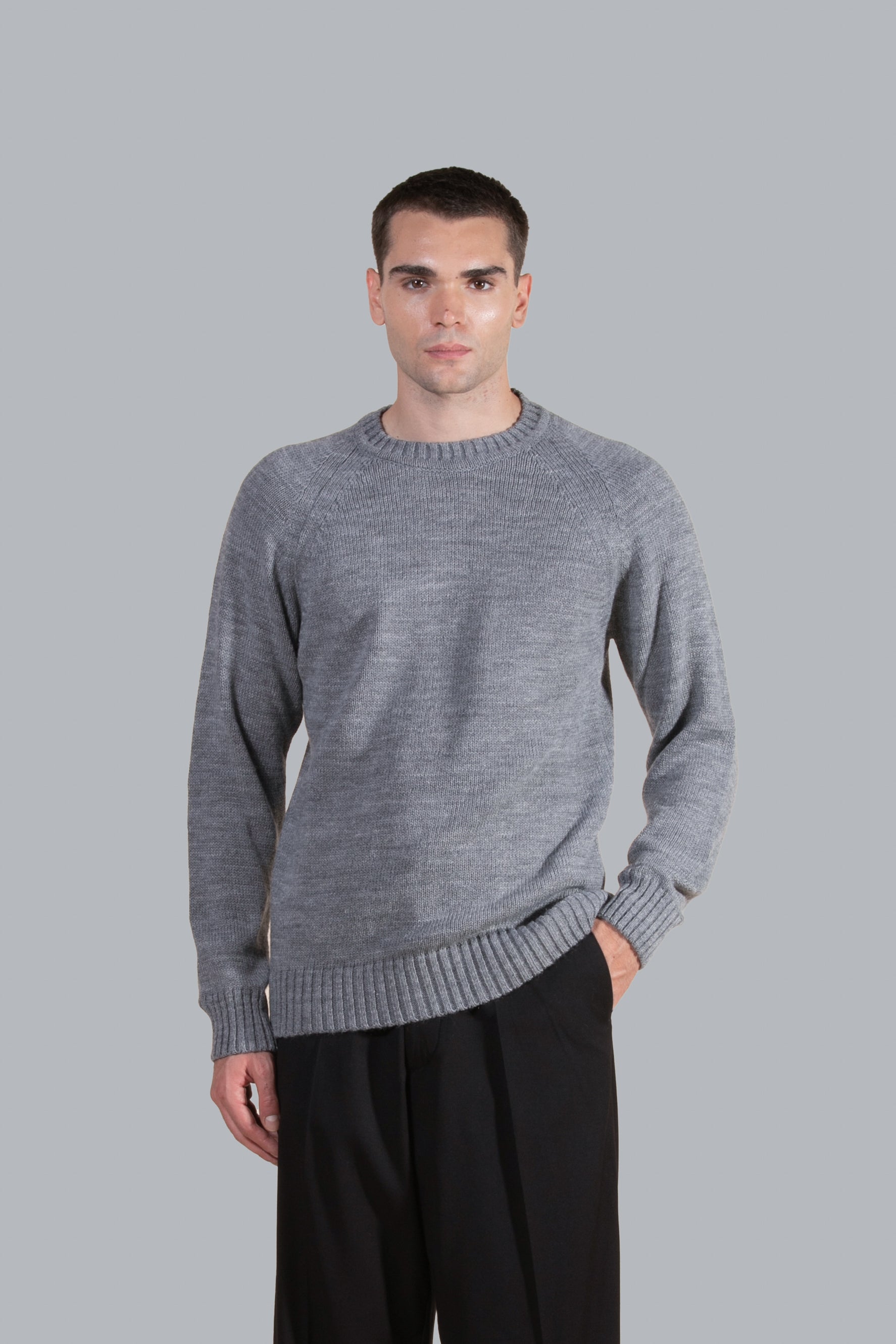 Wool Blend Crew Neck Sweater - Grey