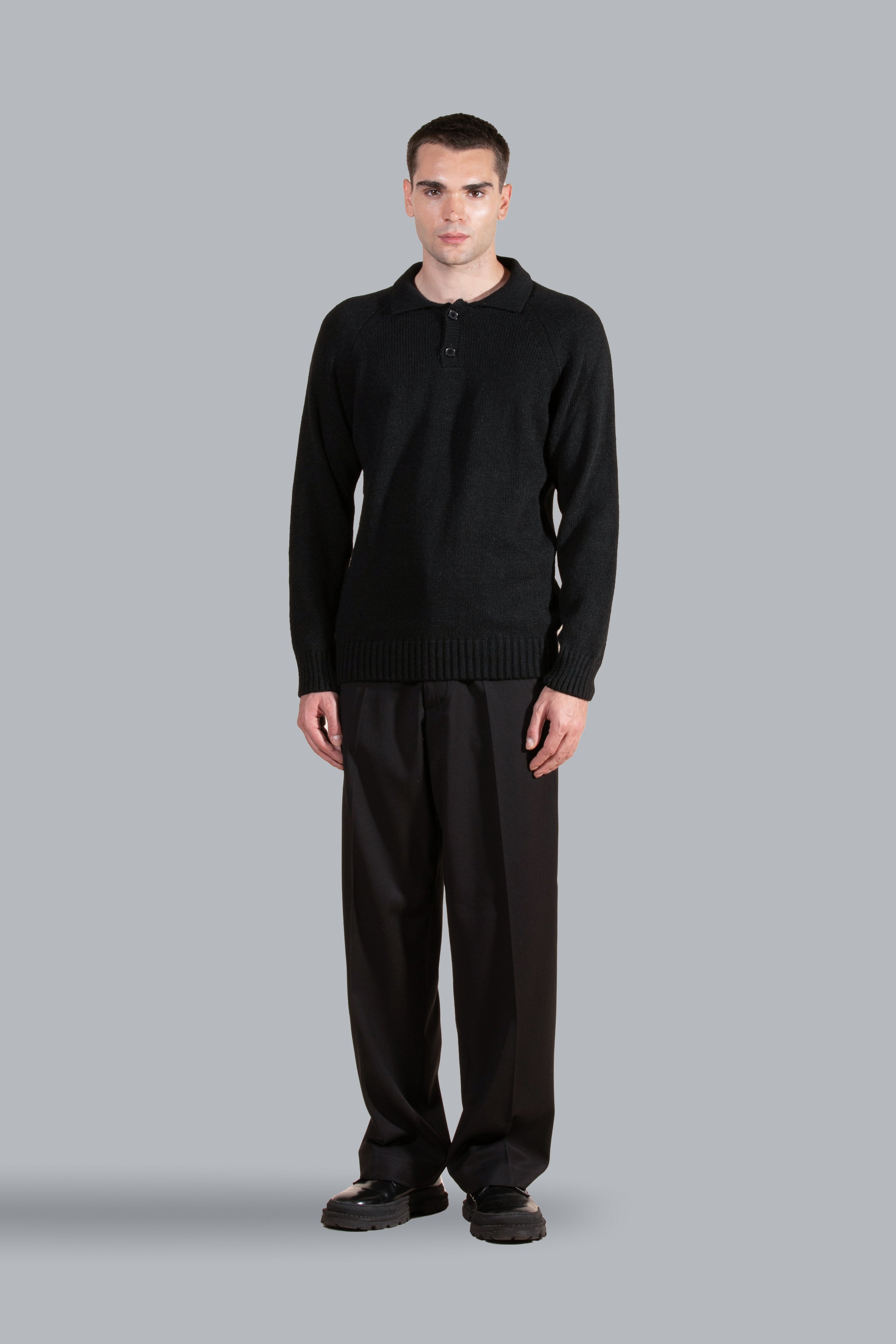 Polo in maglia misto lana - Nero