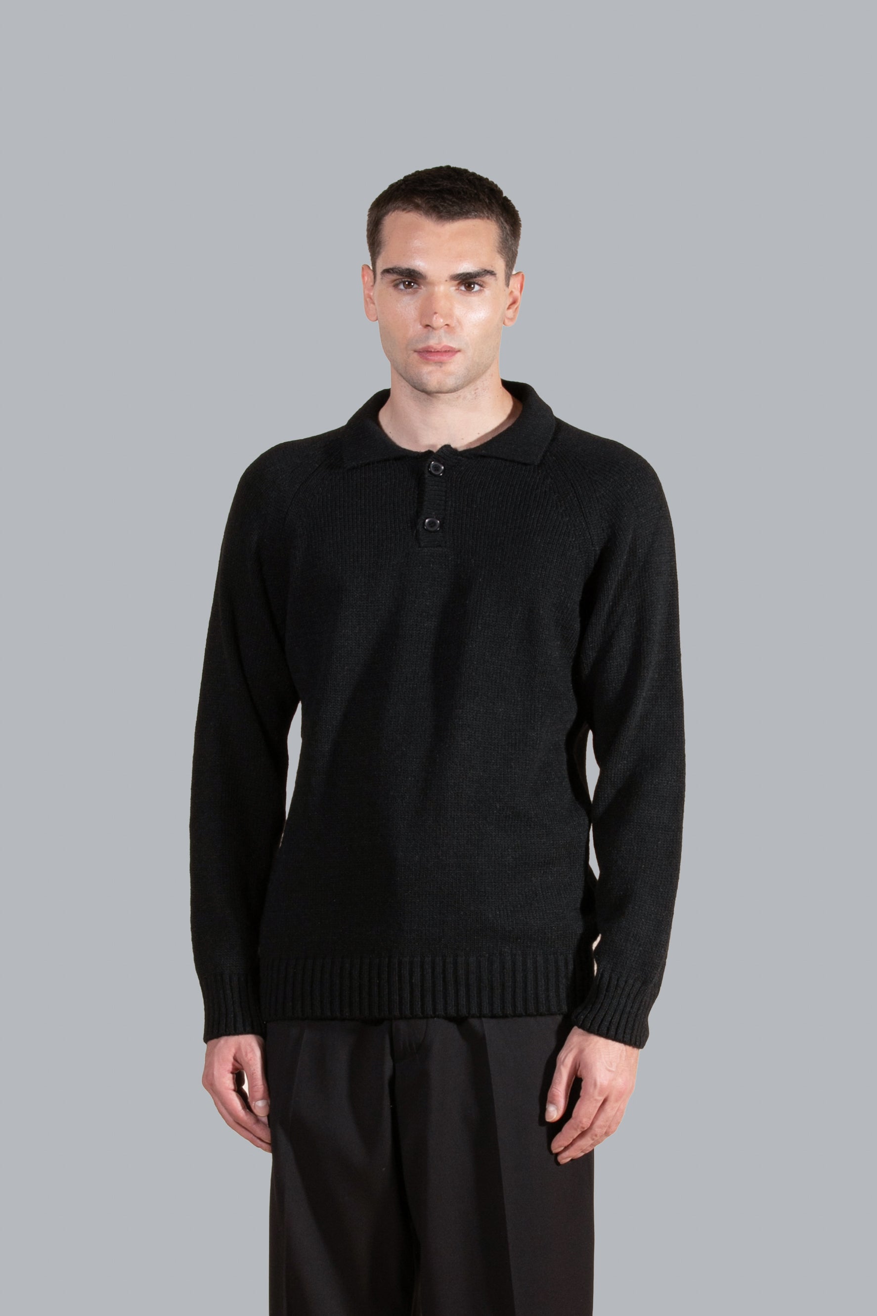 Polo in maglia misto lana - Nero