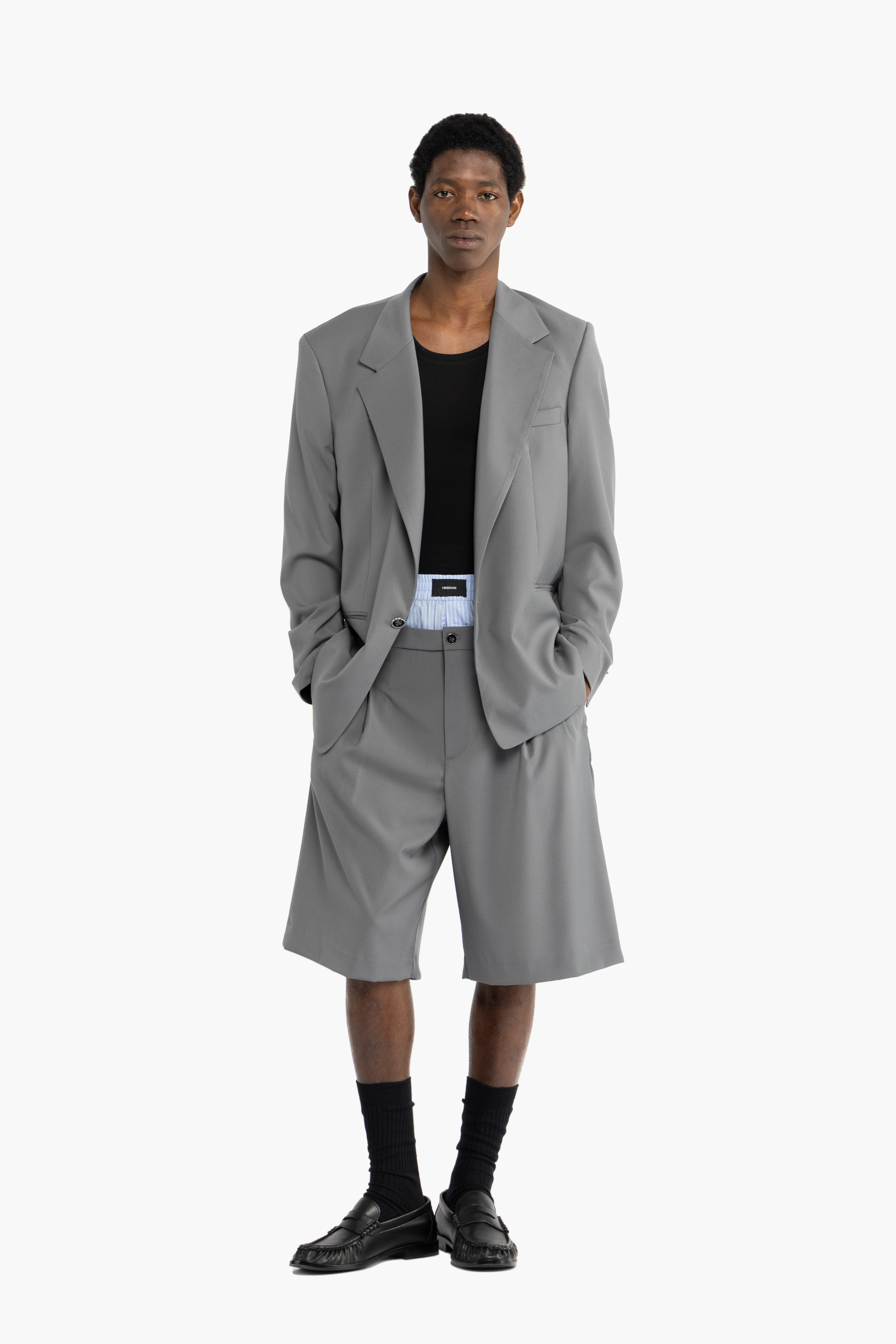 Bermuda oversize con elastico in cotone - Grigio