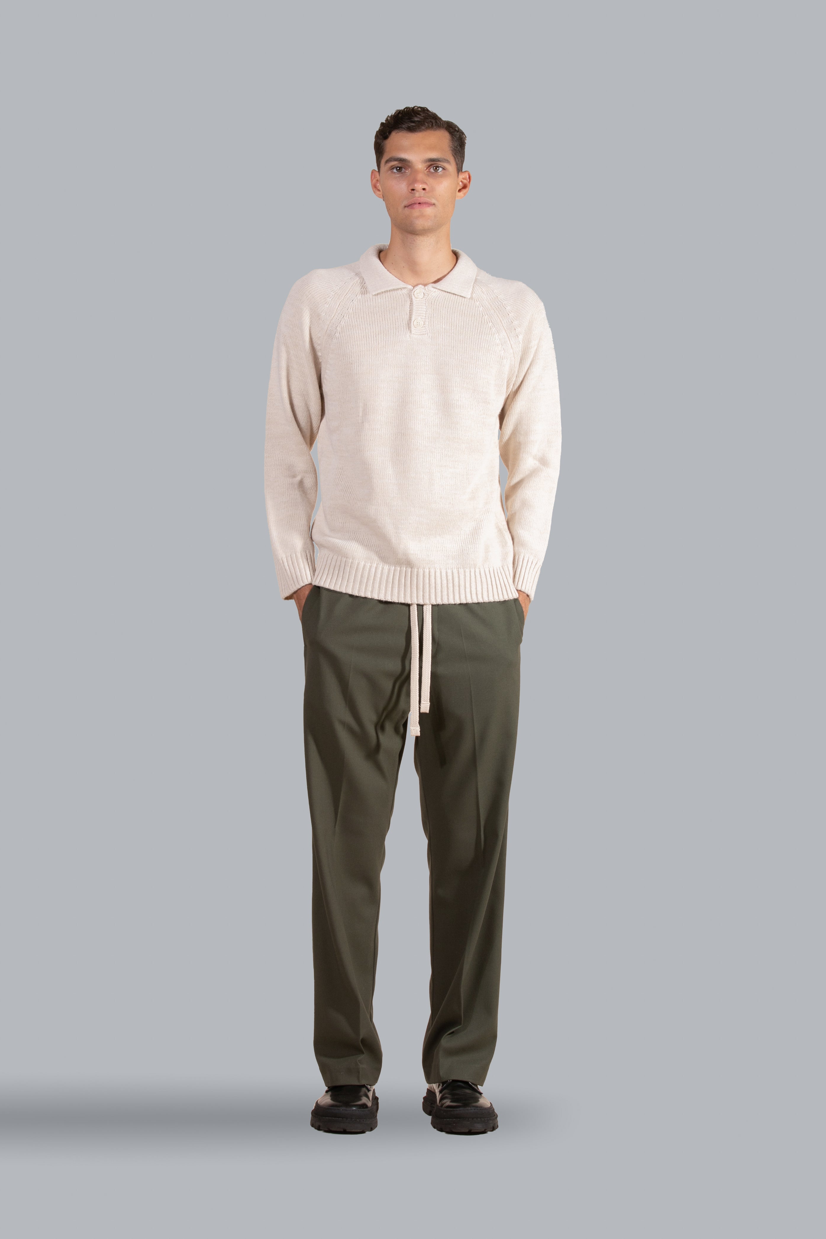 Polo in maglia misto lana - Beige